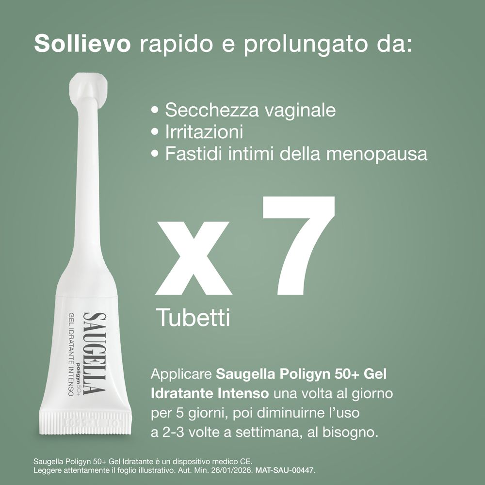 Saugella Polygyn 50+ Gel Idratante Intenso: 7 Tuben Vaginalgel zur Linderung von Trockenheit und Reizungen.