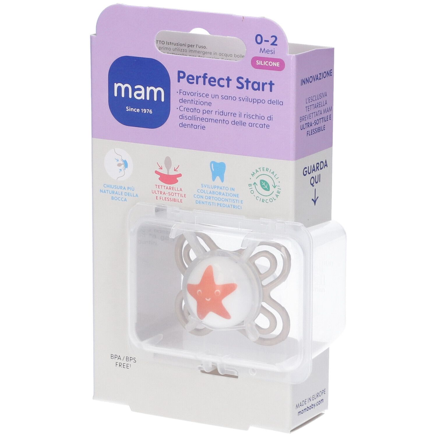 MAM Perfect Start Succhietto Ortodontico 0-2 Mesi Colore Neutral