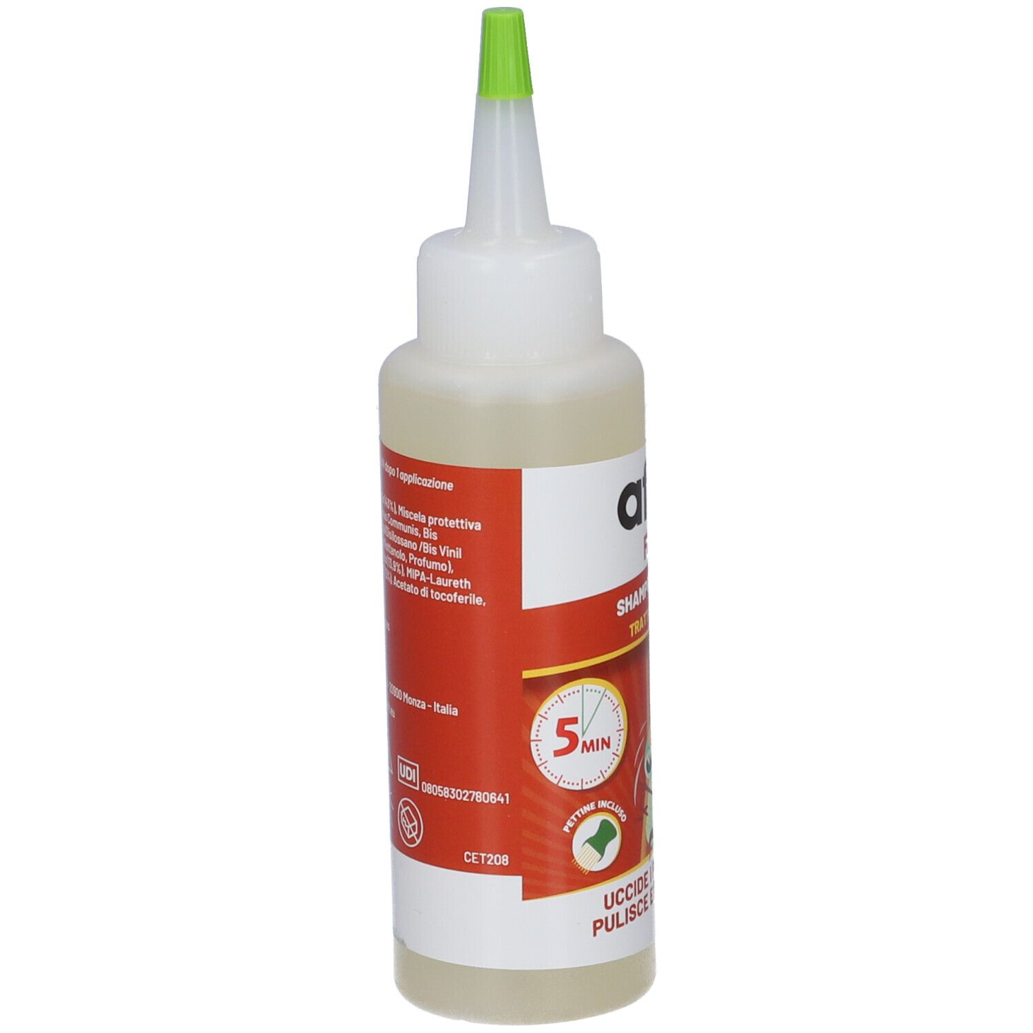Rückseite der Aftir Flash Shampoo 3in1 Flasche mit Anwendungshinweisen und Produktinformationen.