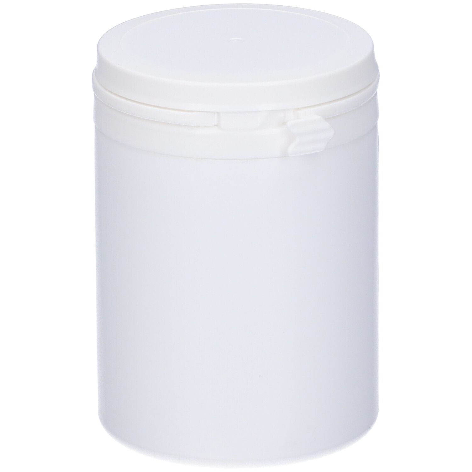 Barattolo bianco con coperchio. Coperchio chiuso.