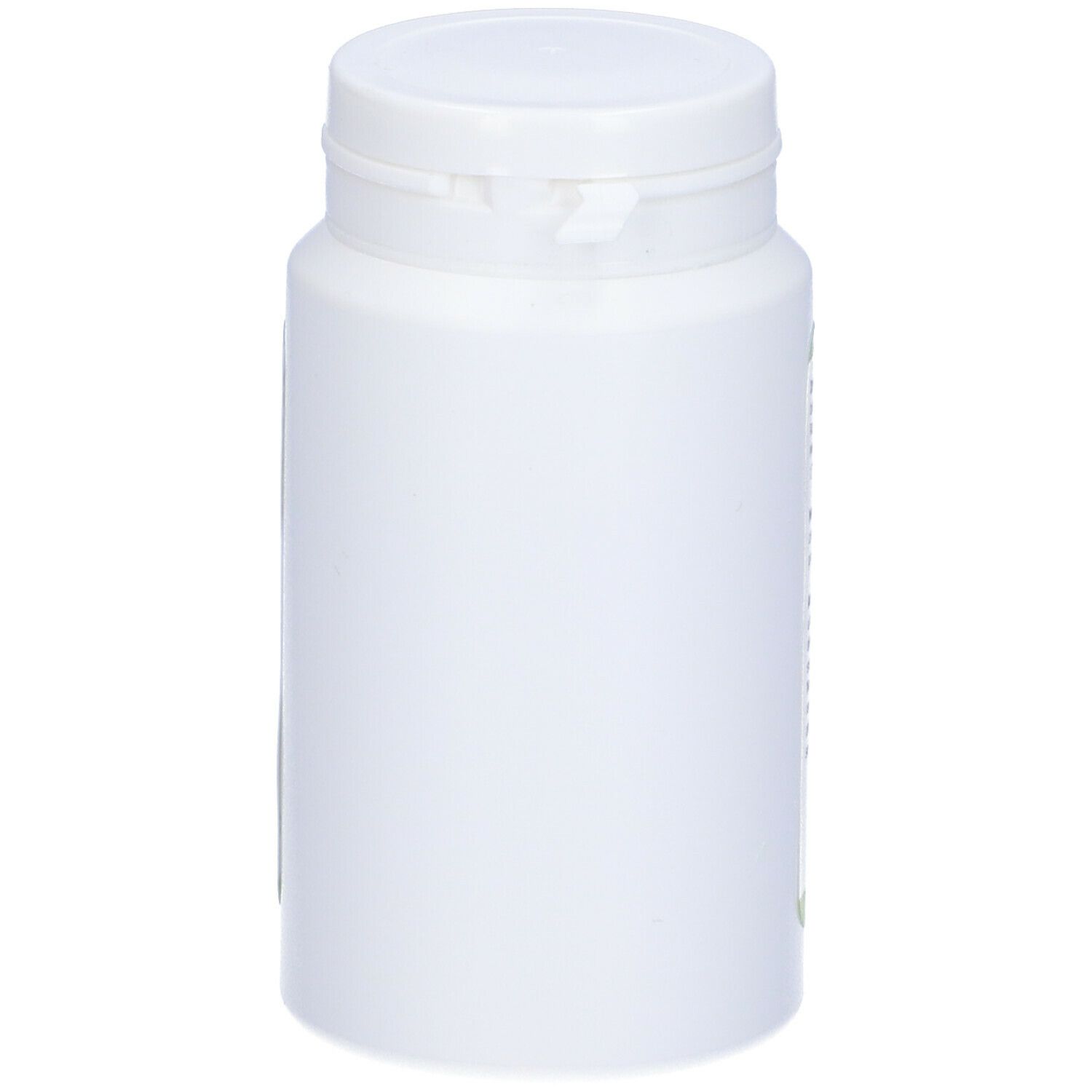 Flacone cilindrico bianco con coperchio bianco. Nessuna scritta visibile.
