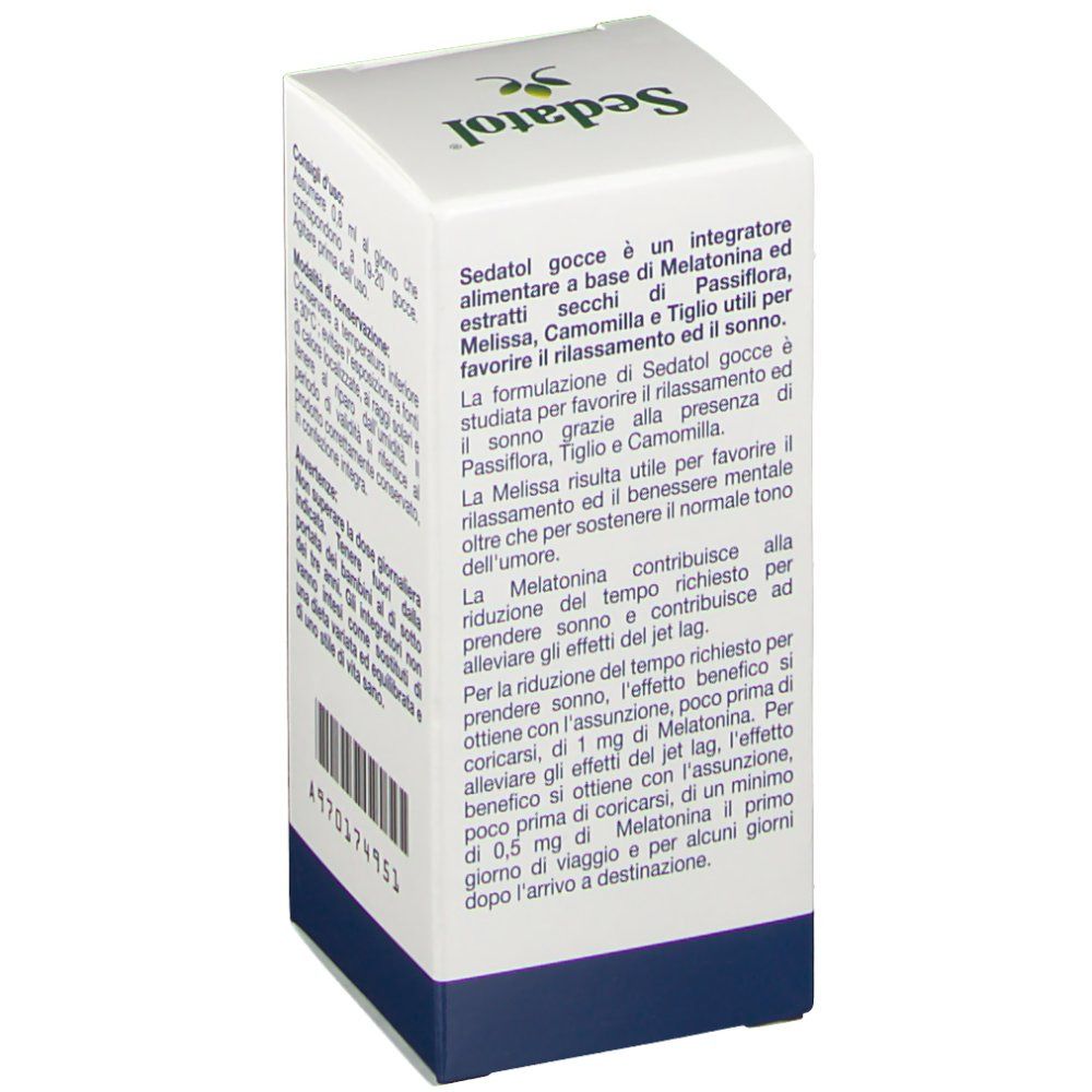 Scatola di Sedatol. Testo in italiano. Scritta Sedatol in alto.