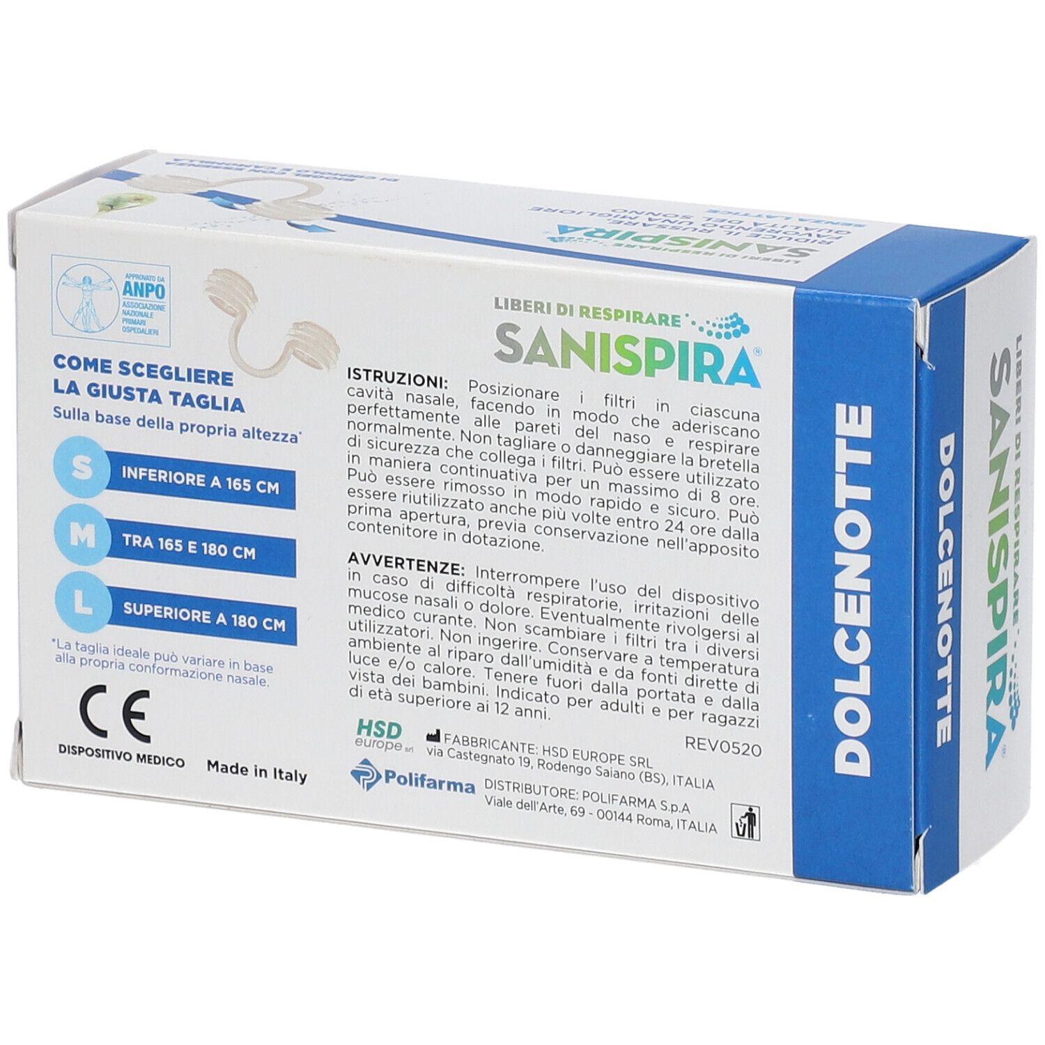 Verpackung für SANISPIRA Nasendilatatoren, Größe M, zur Reduzierung von Schnarchen.