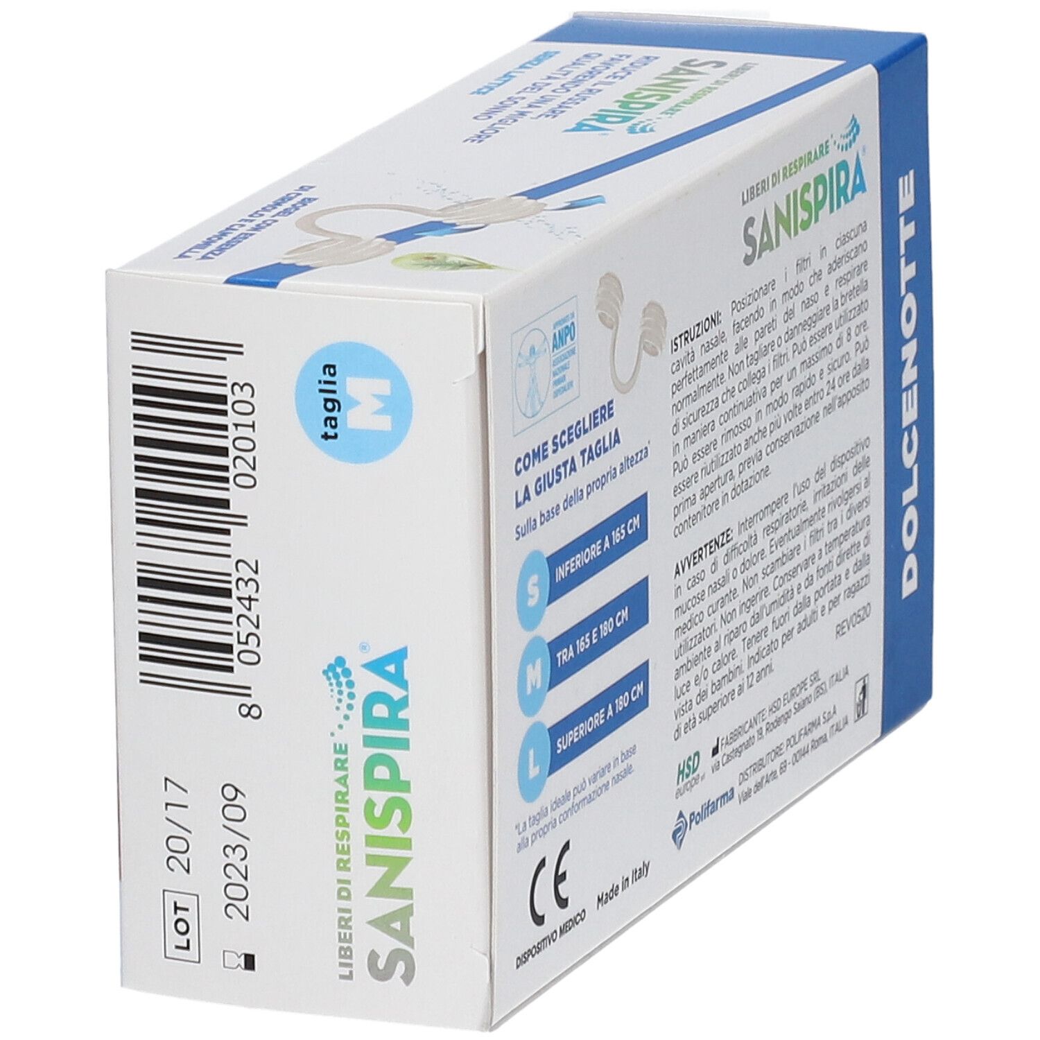Verpackung für SANISPIRA Nasendilatatoren, Größe S, zur Reduzierung von Schnarchen.