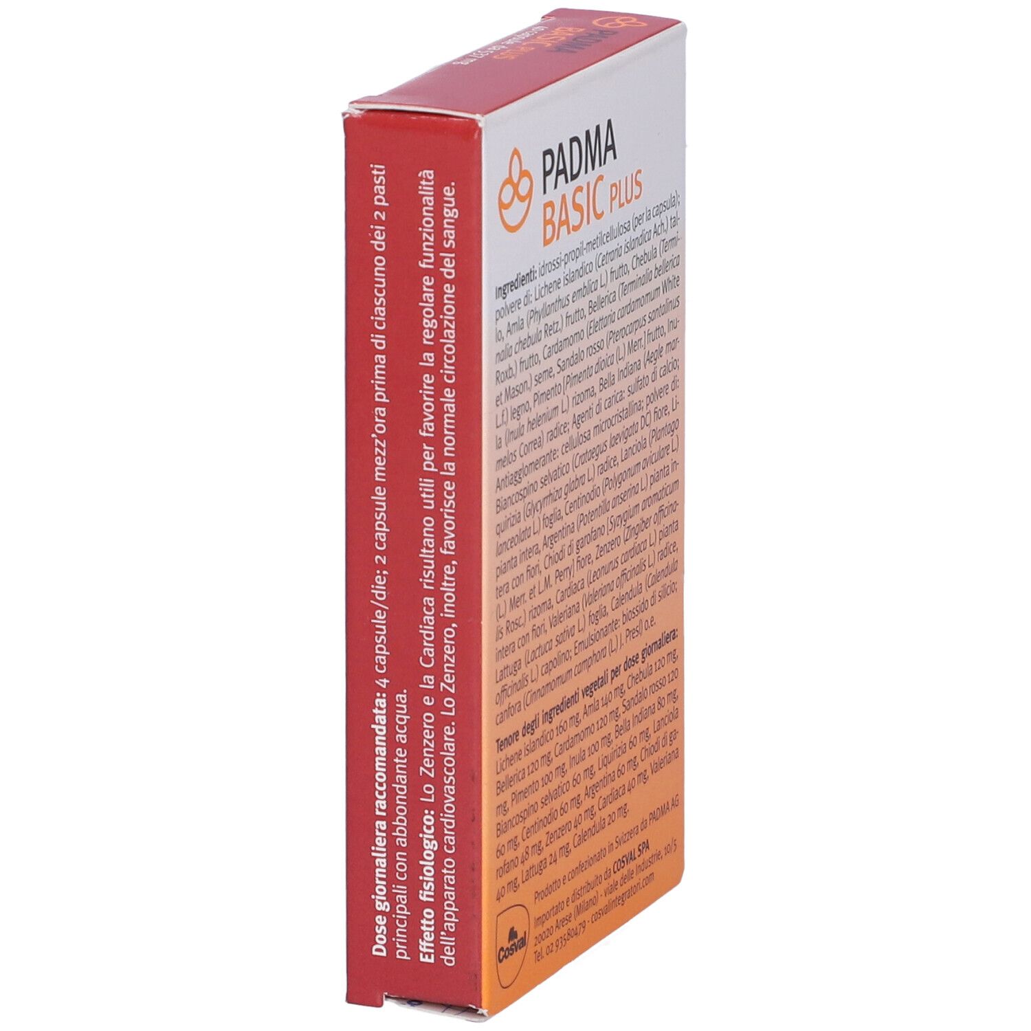 Confezione di Padma Basic Plus. Scritta: Padma Basic Plus. Vista laterale con testo.