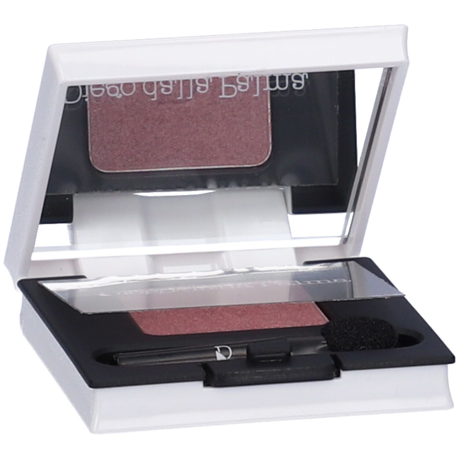 Ombretto compatto rosa. Contenitore bianco con specchio e applicatore. Marca Diego dalla Palma.