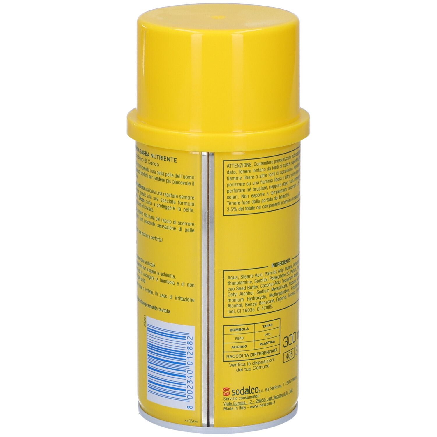 Gelbe Dose mit weißem Deckel und Aufdruck.