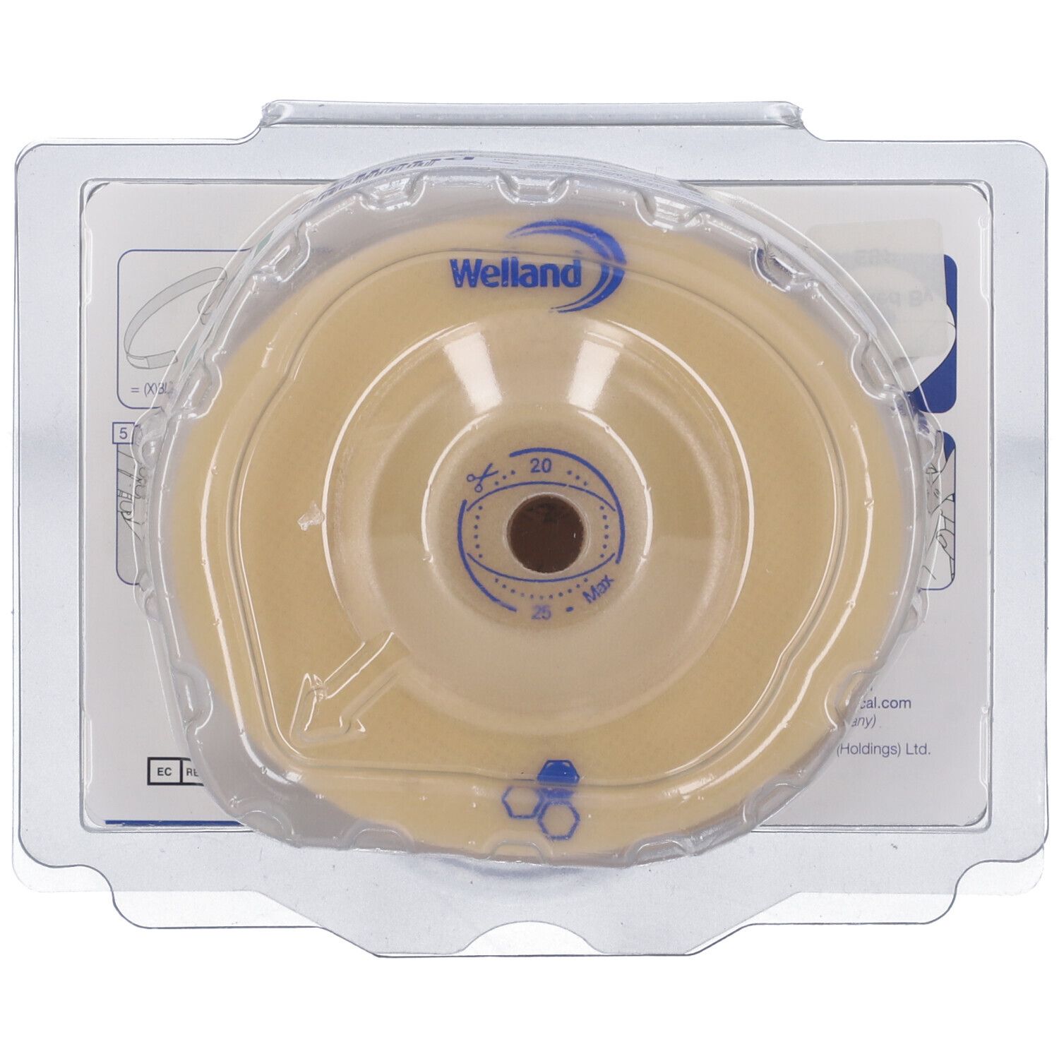 Prodotto in confezione trasparente. Placca giallastra con foro. Marchio Welland visibile.