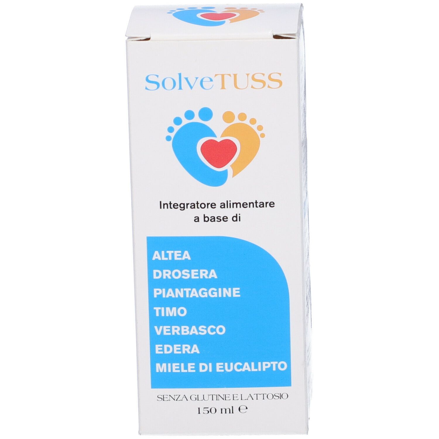 Scatola bianca con nome, logo e ingredienti. 150 ml.