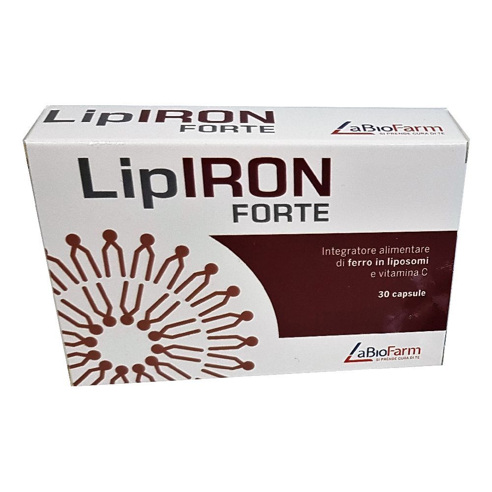 Scatola LipIRON FORTE. Contiene 30 capsule. Marchio LaBioFarm.