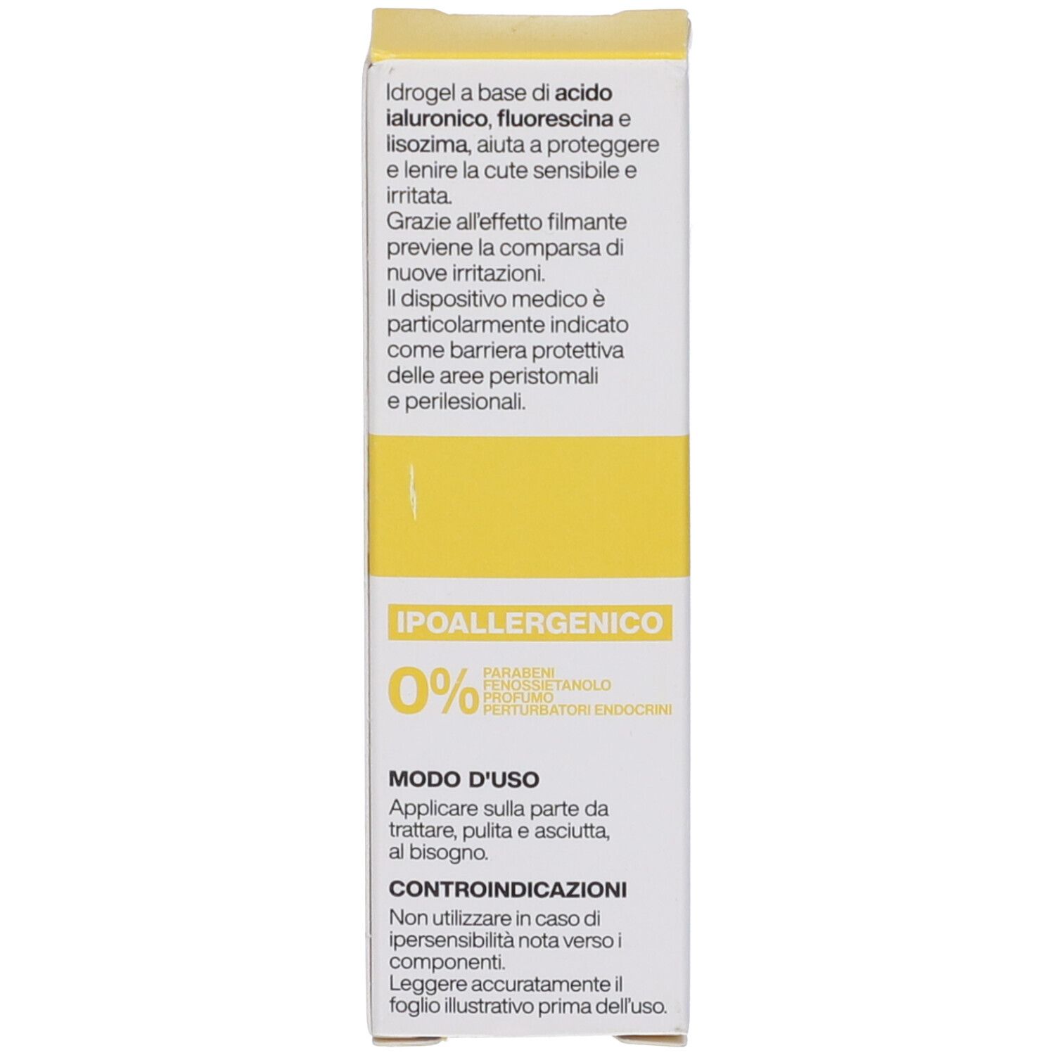 Testo sulla confezione: Ingredienti, modo d'uso, controindicazioni. 0% profumo, conservanti.