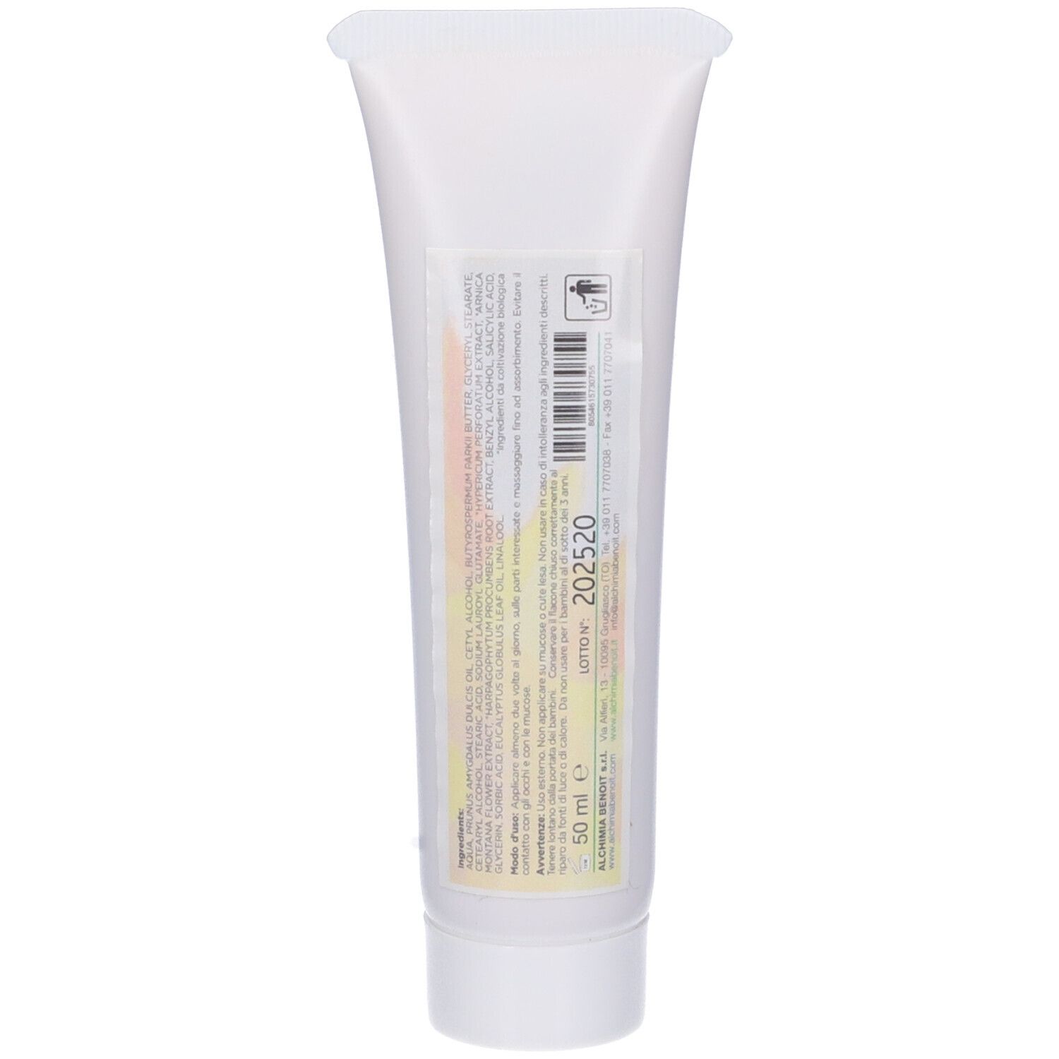 Tubo bianco. Scritta: Dolor Ben Crema. Etichetta con informazioni sul prodotto. 50 ml.