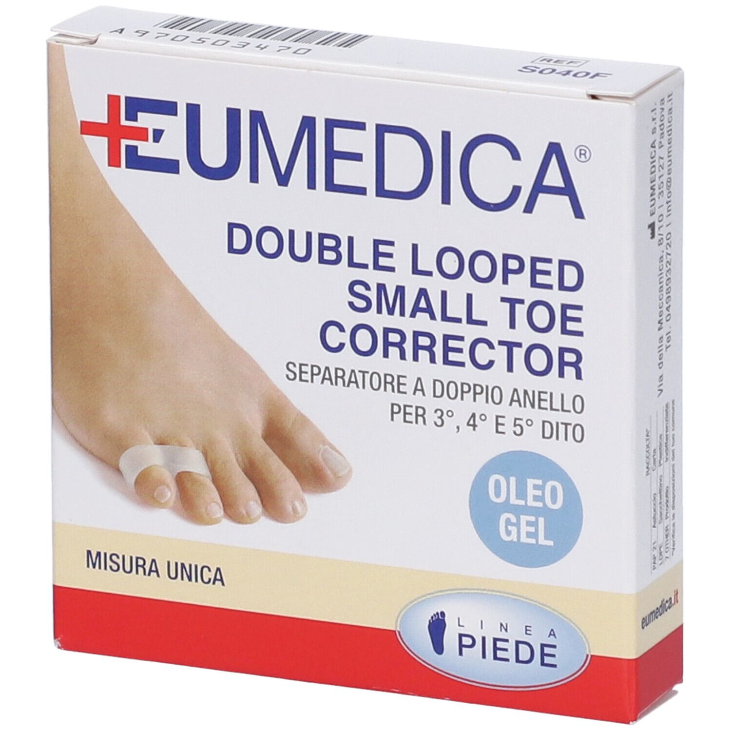 Confezione di correttore per dita. Doppio anello, per il mignolo. Marchio EUMEDICA. Misura Unica. OLEO GEL.