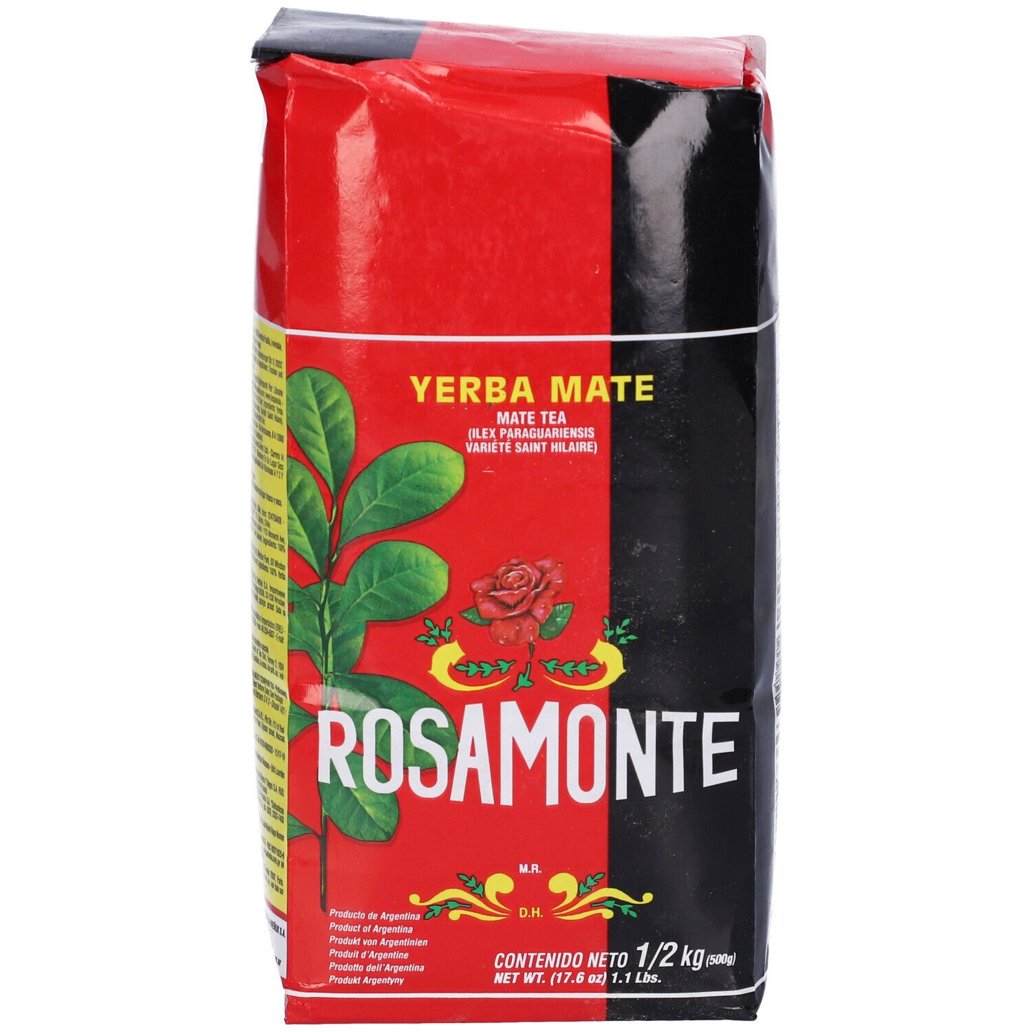 Confezione rossa e nera Rosamonte. Scritta Yerba Mate, 1/2 kg.