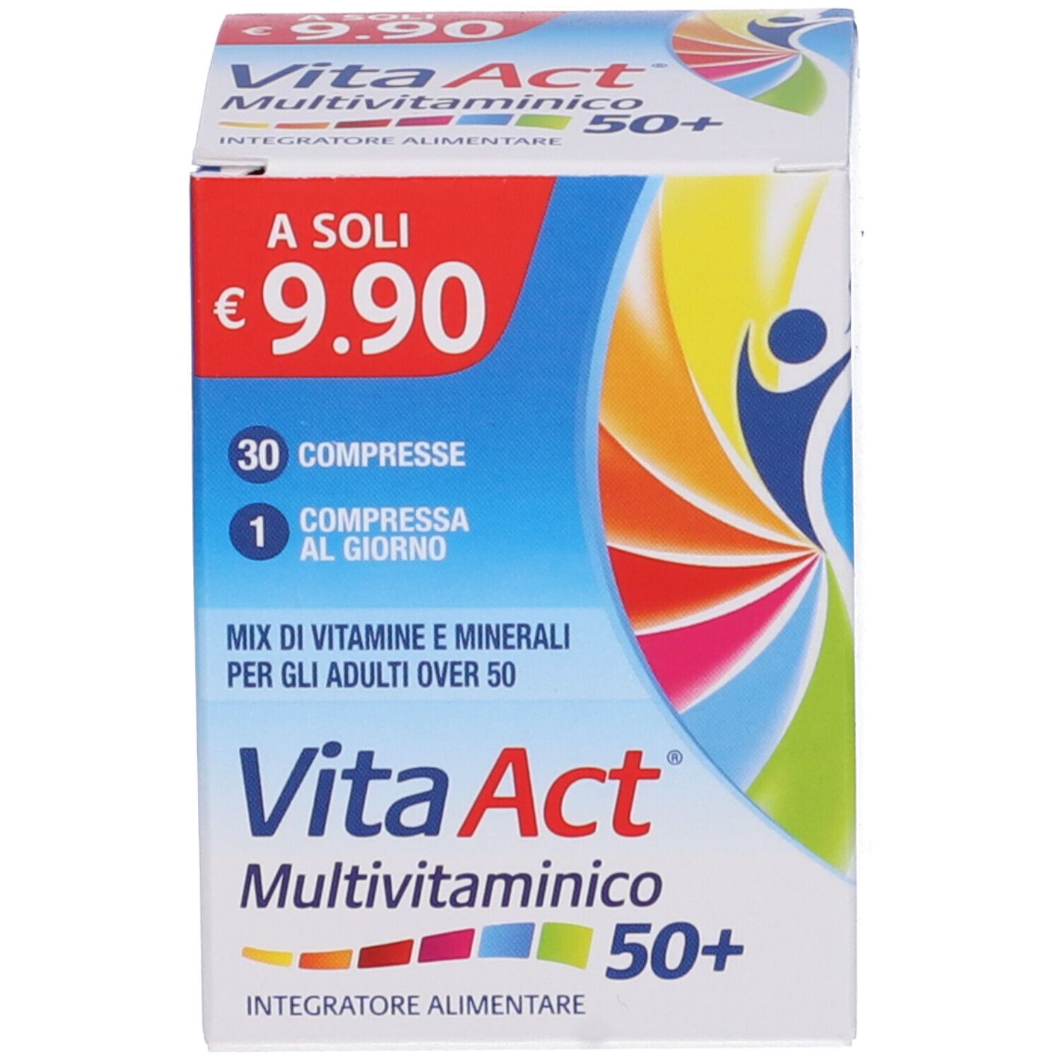 Vita Act Multivitaminico 50+ Schachtel. 30 Tabletten. Preis: 9,90€. Mix aus Vitaminen.