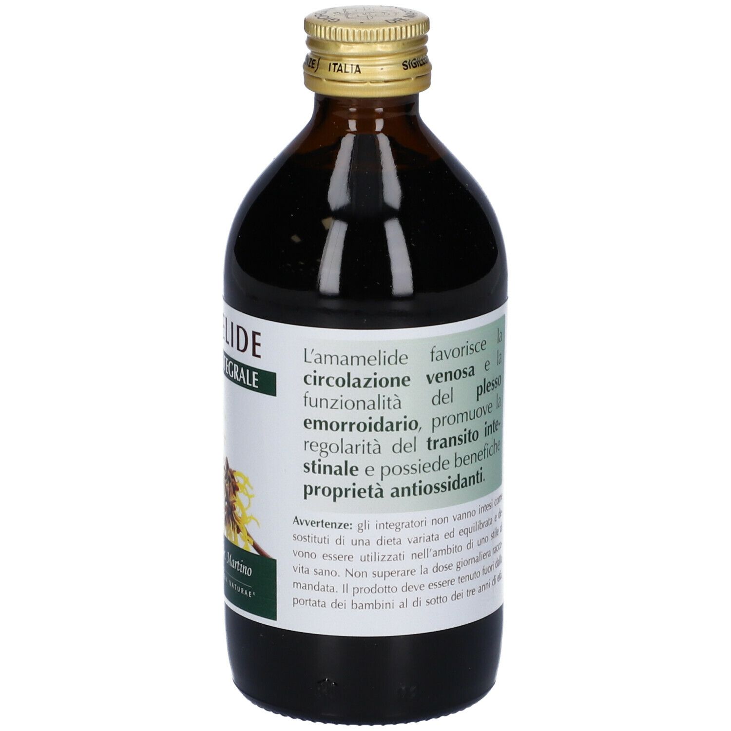 Flacone in vetro marrone con etichetta. Informazioni sul prodotto e testo. Volume: 200 ml.