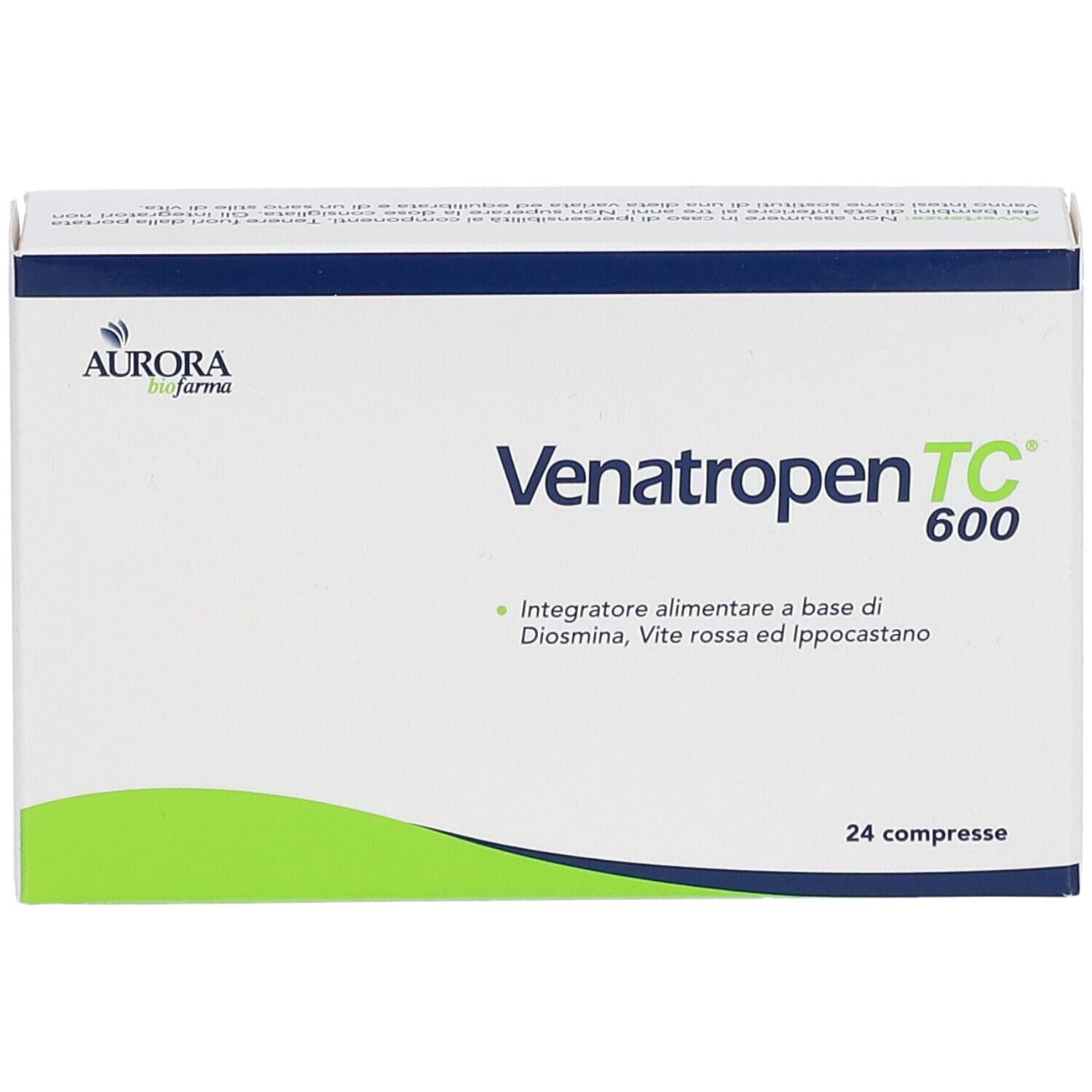 Venatropen TC 600 Schachtel. Weiß mit grünem Akzent. Produktname, Marke und 24 Tabletten.
