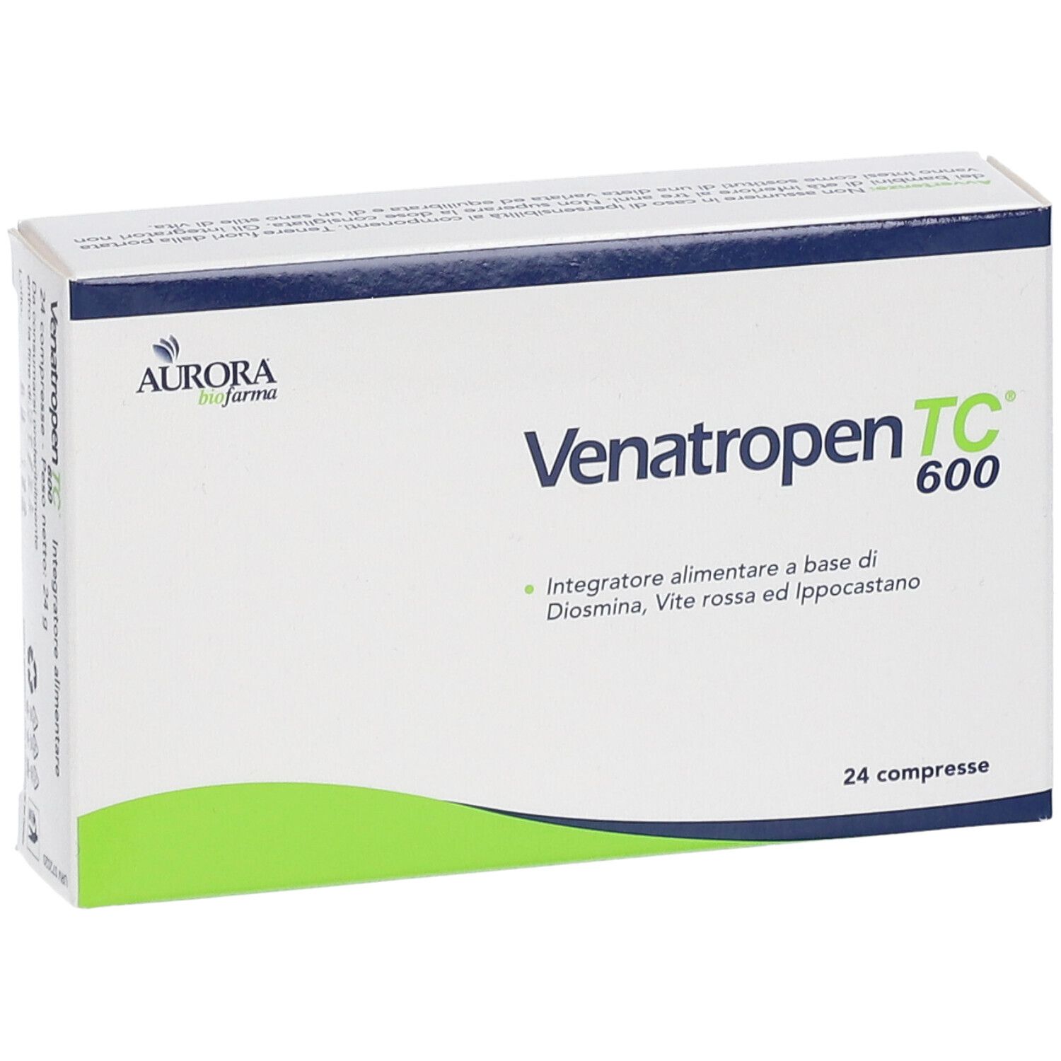 Venatropen TC 600 Schachtel. Weiß mit grünem Akzent. Produktname, Marke und 24 Tabletten.