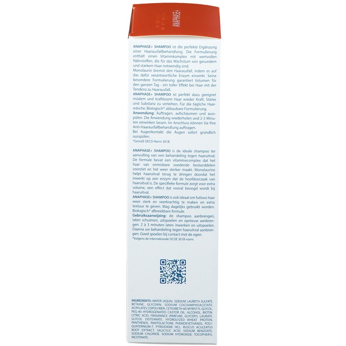 Dos de la boîte. Texte: Ingrédients, 200 ml. Pierre Fabre Dermo-Cosmétique.