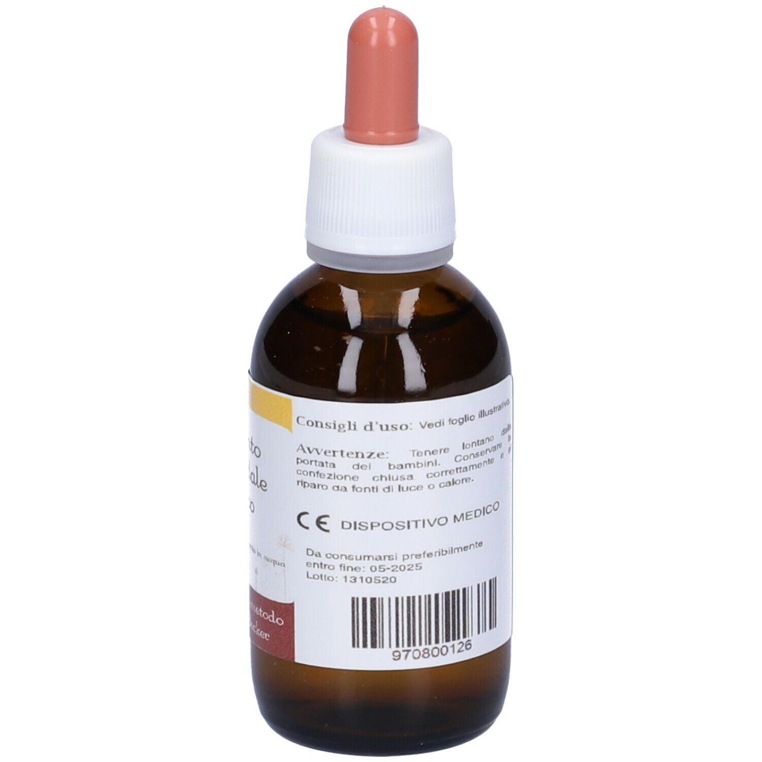 Flacone di vetro marrone con contagocce. Argento Colloidale Ionico. 50 ml. Marchio CE.