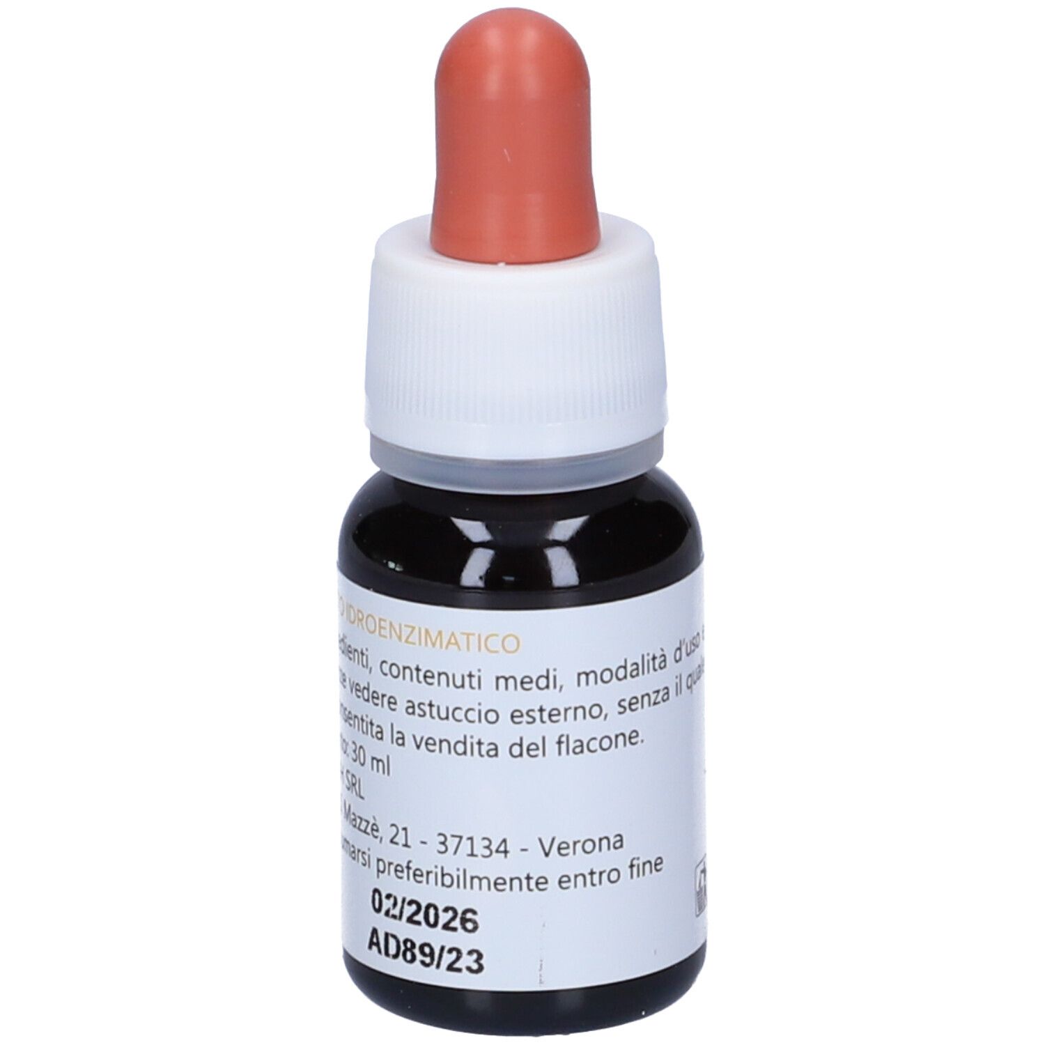 Flacone contagocce marrone con tappo bianco e contagocce rosso. Scritta: EIE stipsin, Integratore alimentare. Retro con testo.