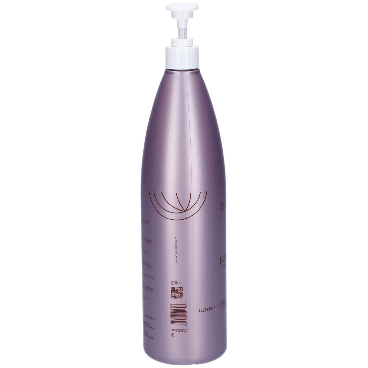 Flacone con dosatore. Retro con testo e codice a barre. Detergente delicato.
