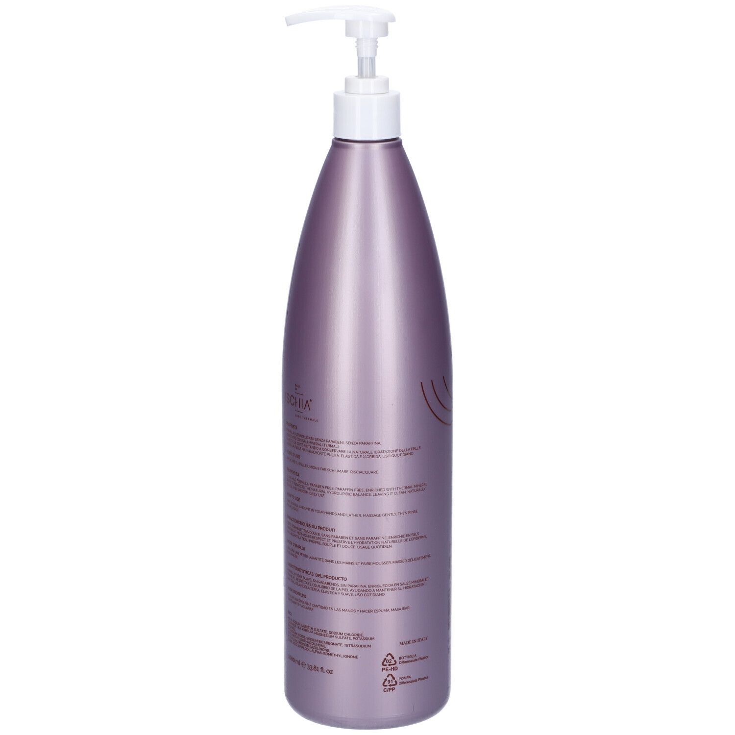Flacone con dosatore. Retro con testo. Detergente delicato.