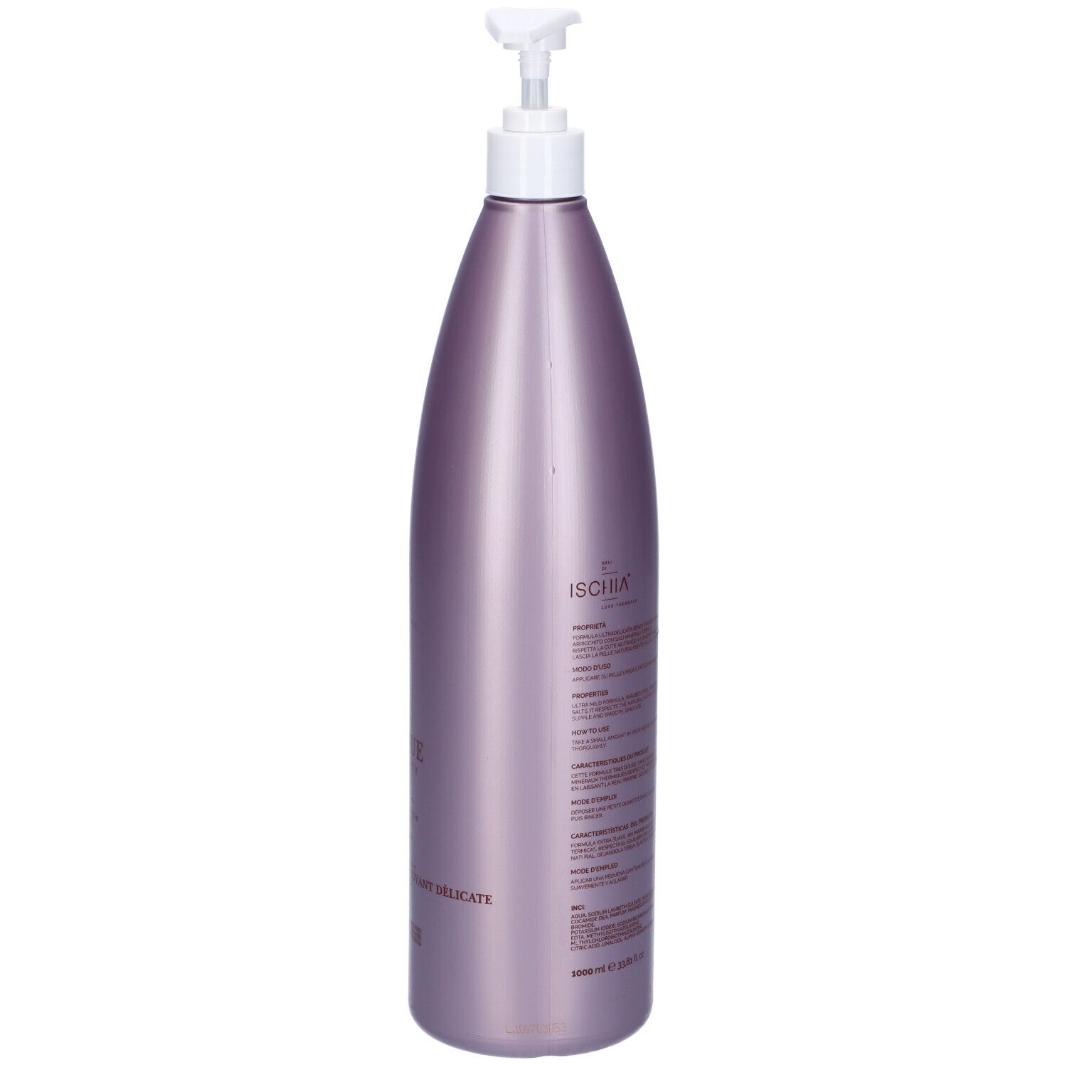 Flacone con dosatore. Retro con testo. Detergente delicato.