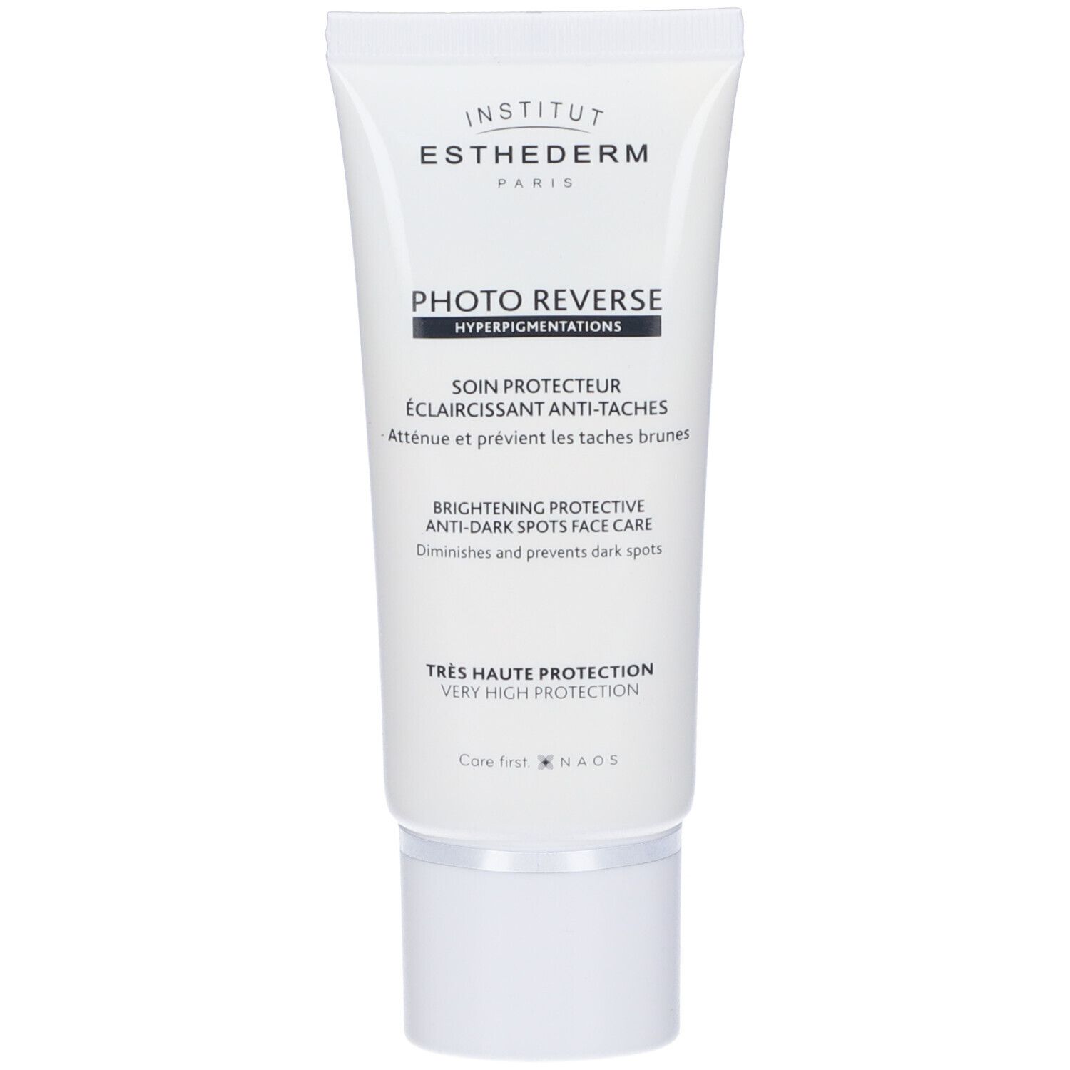 Tubo bianco Institut Esthederm Photo Reverse. Testo in francese e inglese. Tappo in basso.