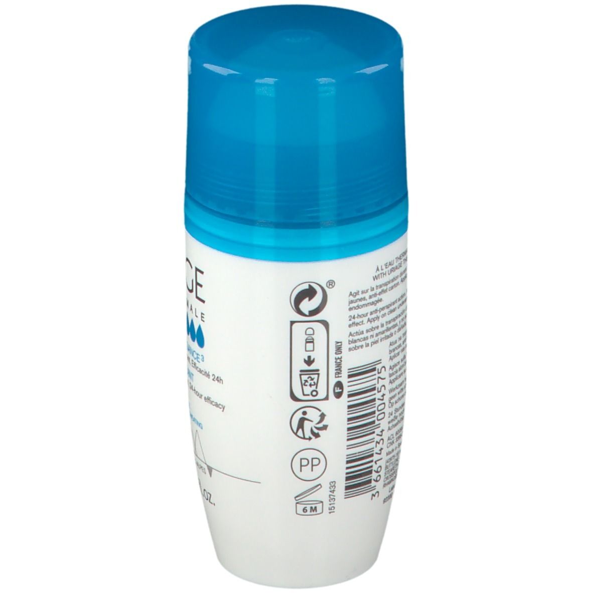 Deodorante Uriage Power3. Roll-on con tappo blu. Contiene testo. 50ml. Testato dermatologicamente.