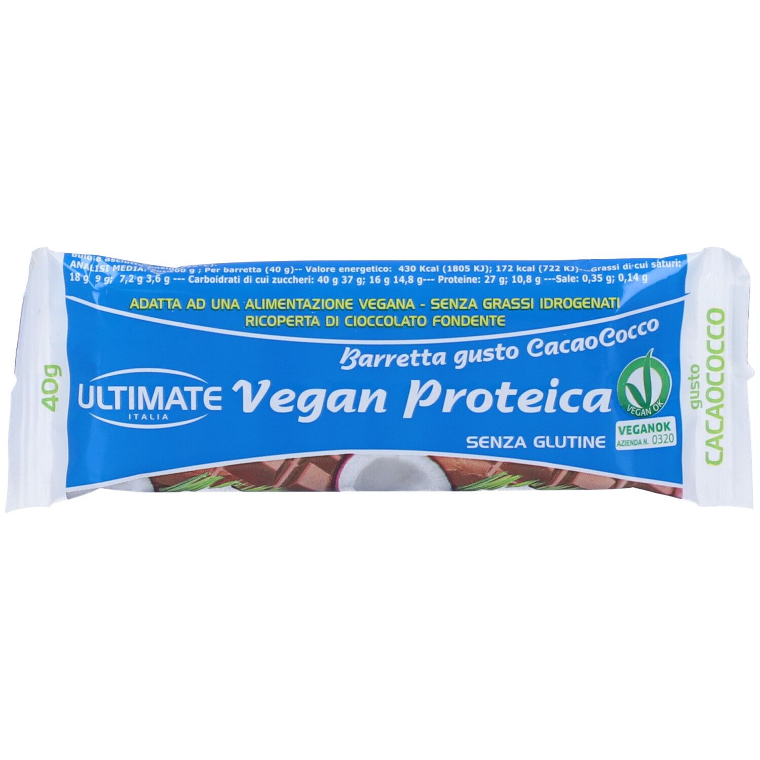 Barretta Vegan Proteic Cacao/Cocco 40 G - risparmia il 10% con il codice: TOP10