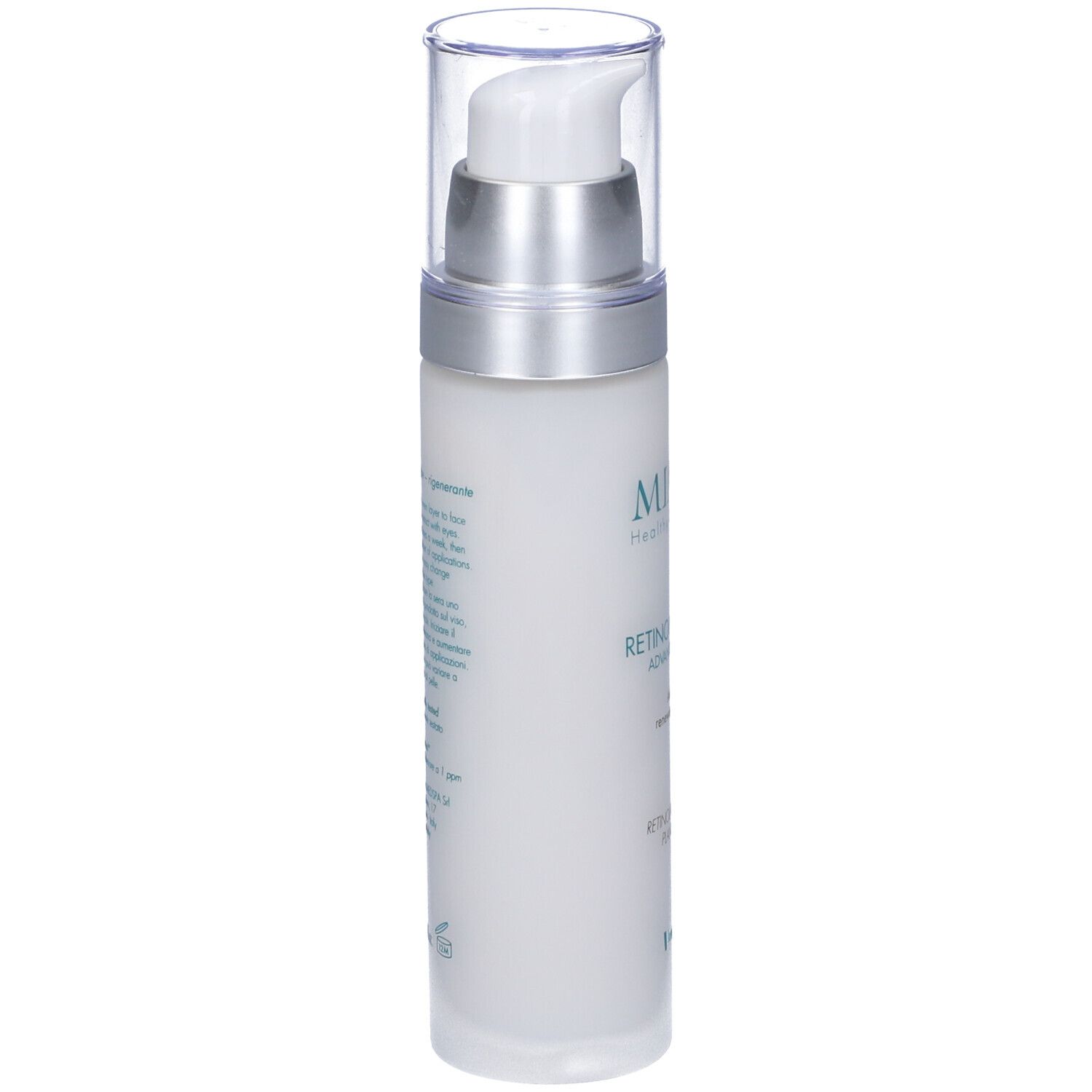 Flacone di crema con dosatore. Scritta: Miamo, Retinol Cream 1%. Per pelli normali e grasse.