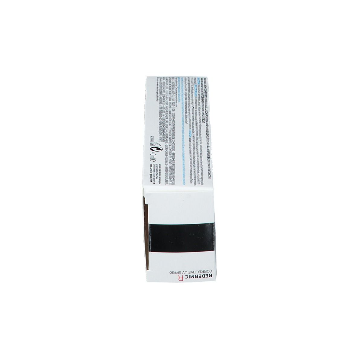 Lato della confezione Redermic R UV SPF 30. Informazioni testuali. La Roche-Posay.