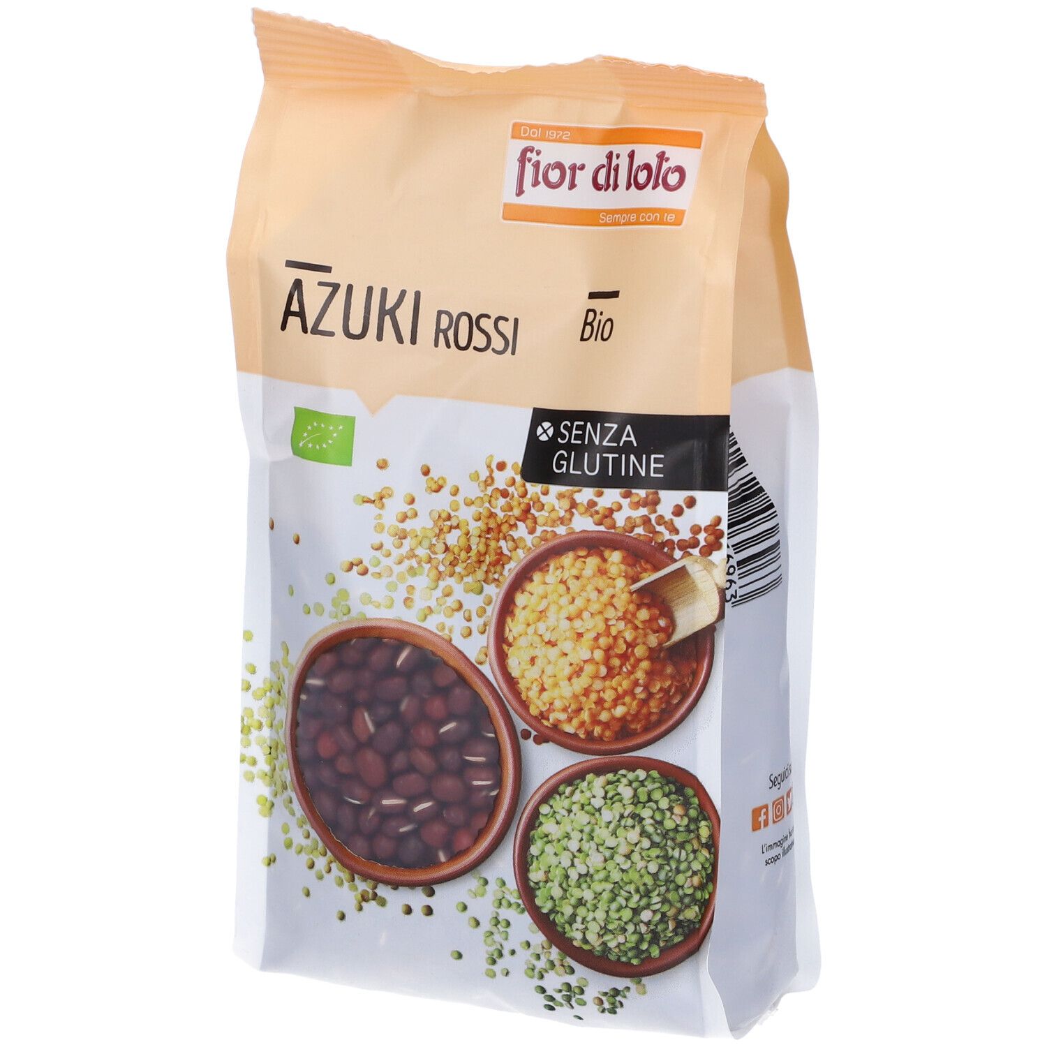 Confezione di Azuki Rossi Bio senza glutine. Tre ciotole con fagioli azuki.