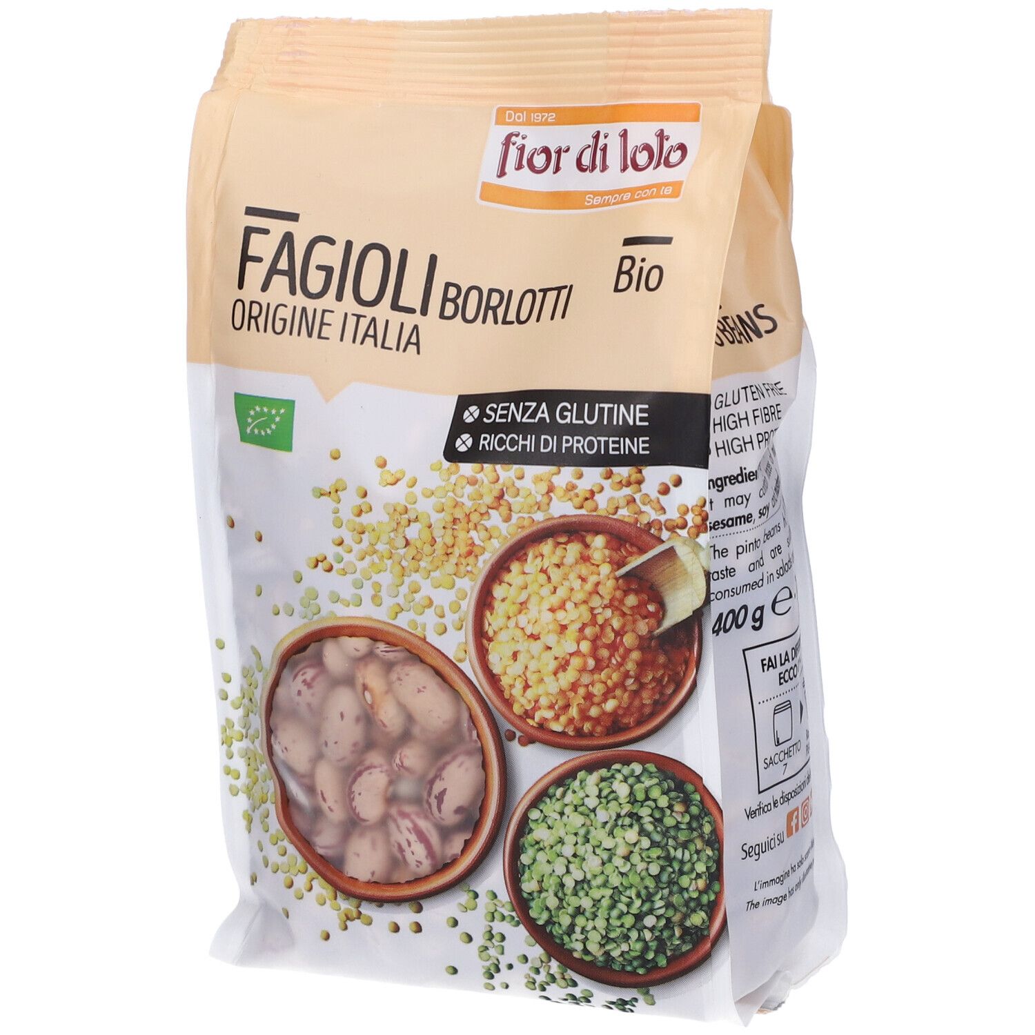 Confezione Fior di Loto Fagioli Borlotti BIO. Origine Italia. Senza glutine, ricco di proteine. 400g.