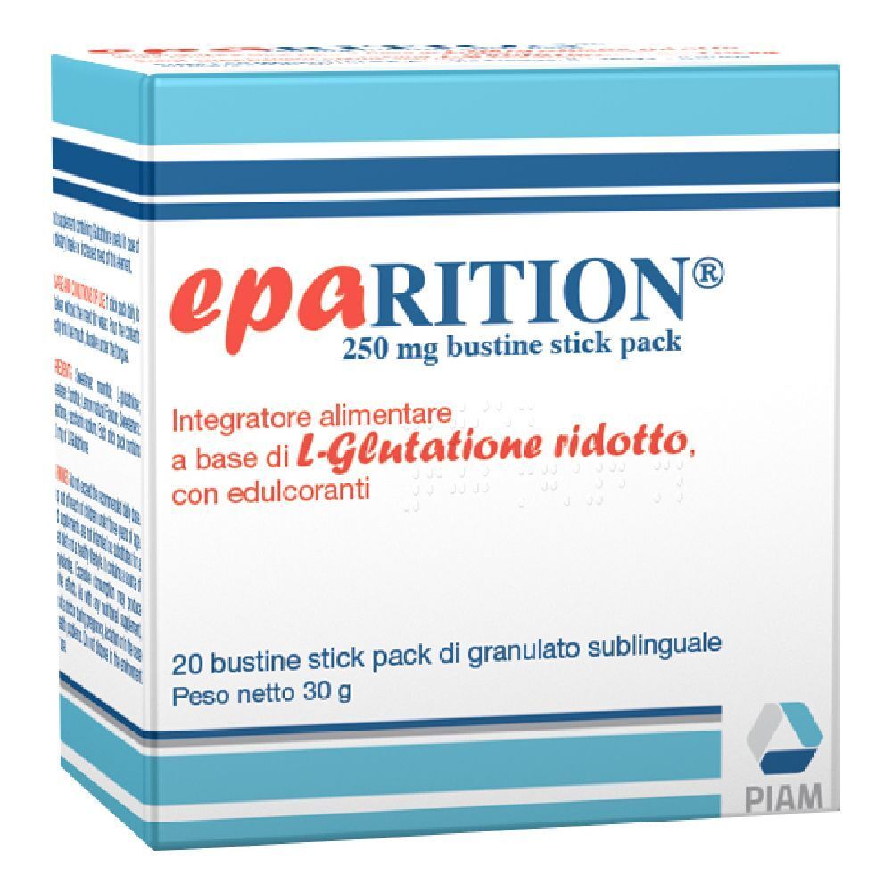 Scatola "Eparition® Bustine". Scritta: 250 mg, 20 bustine. Logo PIAM.