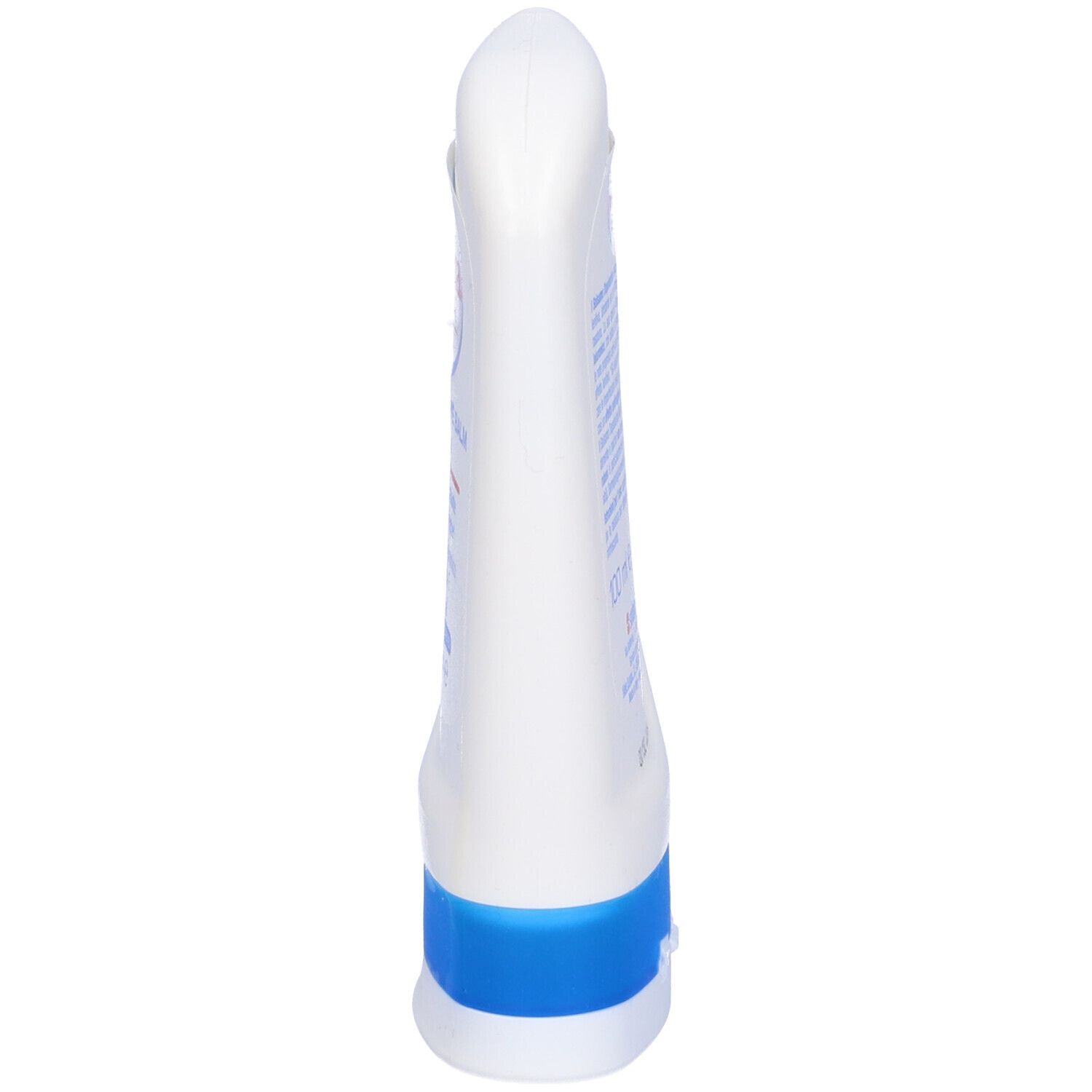 Flacone bianco stretto con dettagli blu. Scritta: Noxzema After Shave Balm Classic.