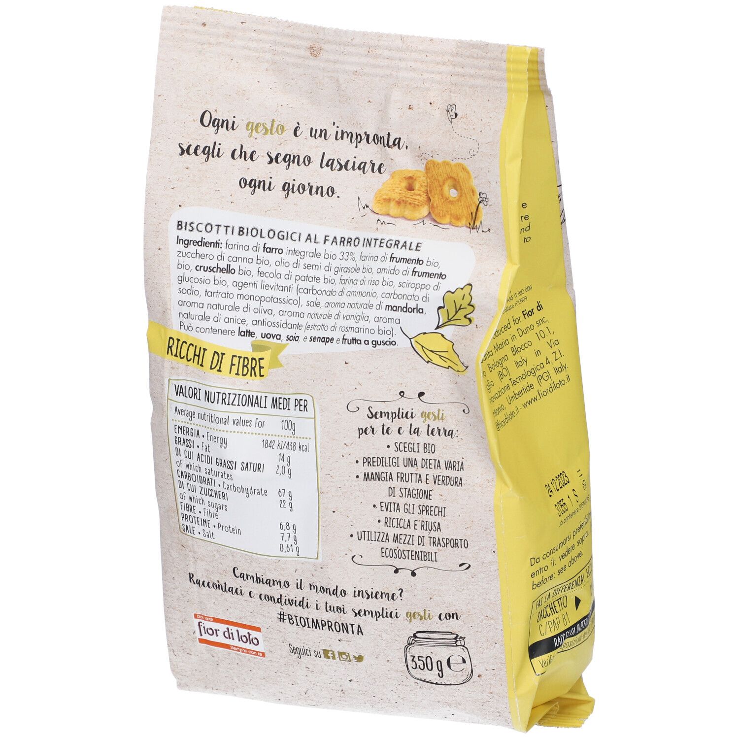 Retro confezione "Biscotti Rustici Bio". Informazioni nutrizionali e lista ingredienti. 550g.