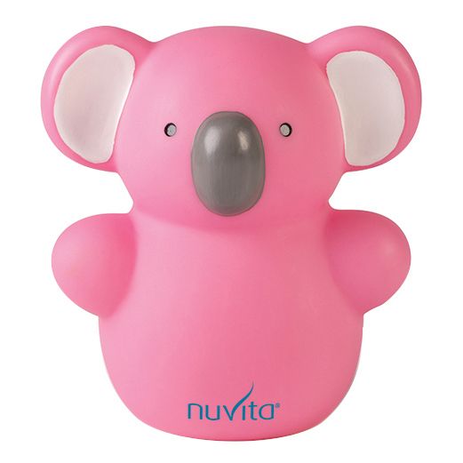 Luce notturna a forma di koala rosa. Naso grigio, orecchie bianche. Marchio: Nuvita.