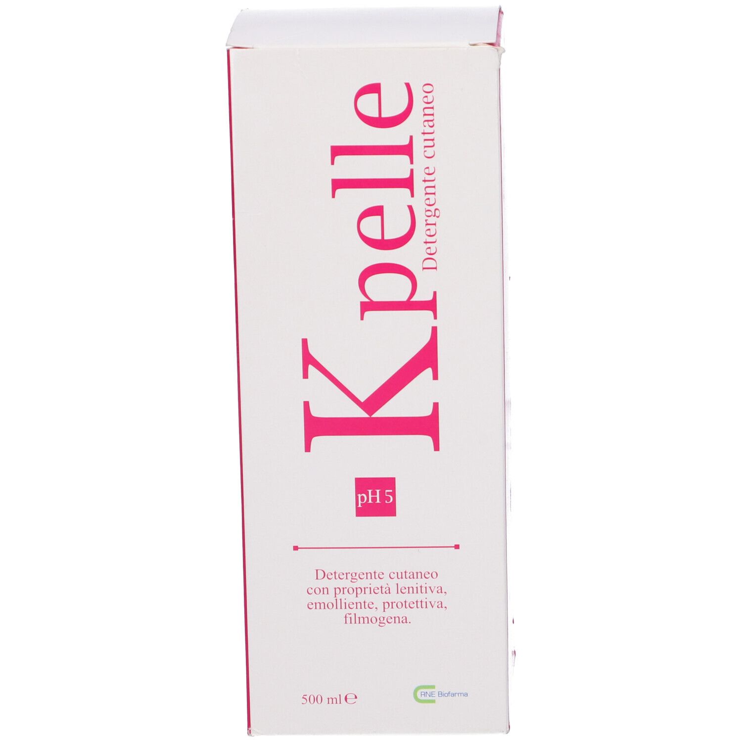 Scatola con scritta K pelle, pH 5, 500 ml. Detergente cutaneo con proprietà lenitive.