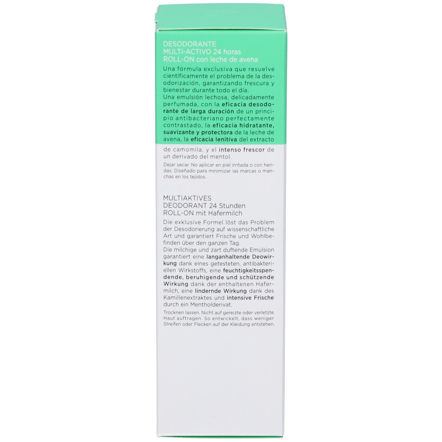 Retro della scatola verde. Testo in diverse lingue. Descrive il prodotto e i suoi benefici. Marchio COLLISTAR.