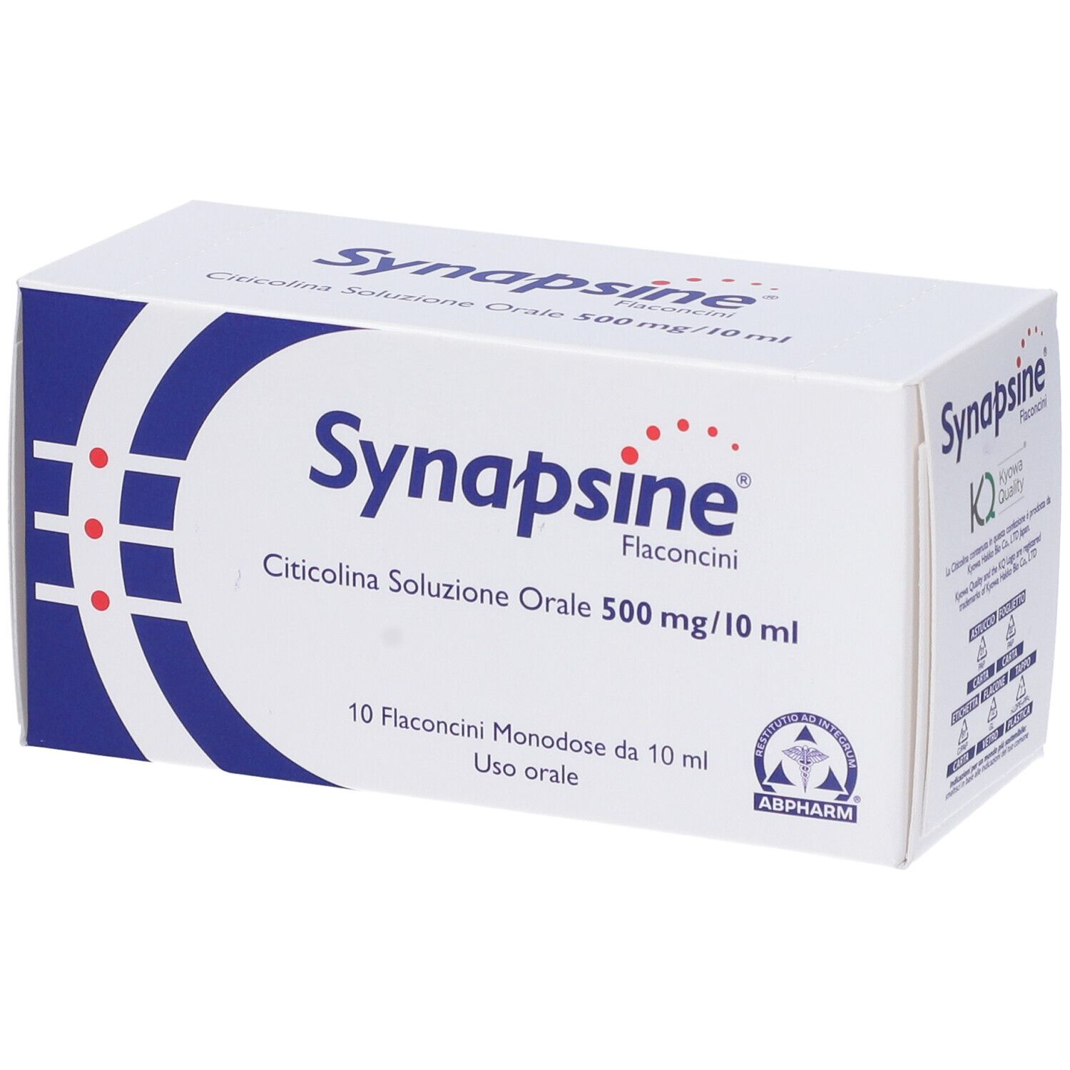 Boîte "Synapsine". Contient des flacons de Citicolina Soluzione Orale. 10 flacons.