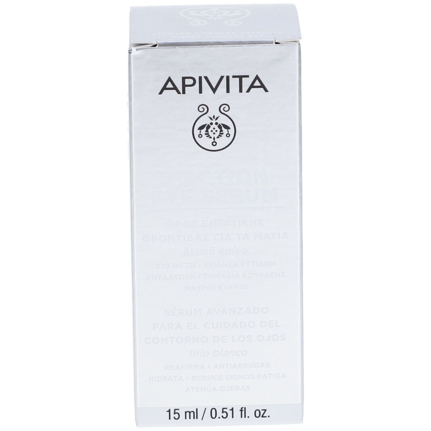 Confezione. Scritta: APIVITA. Testo: Siero per il contorno occhi. 15 ml.
