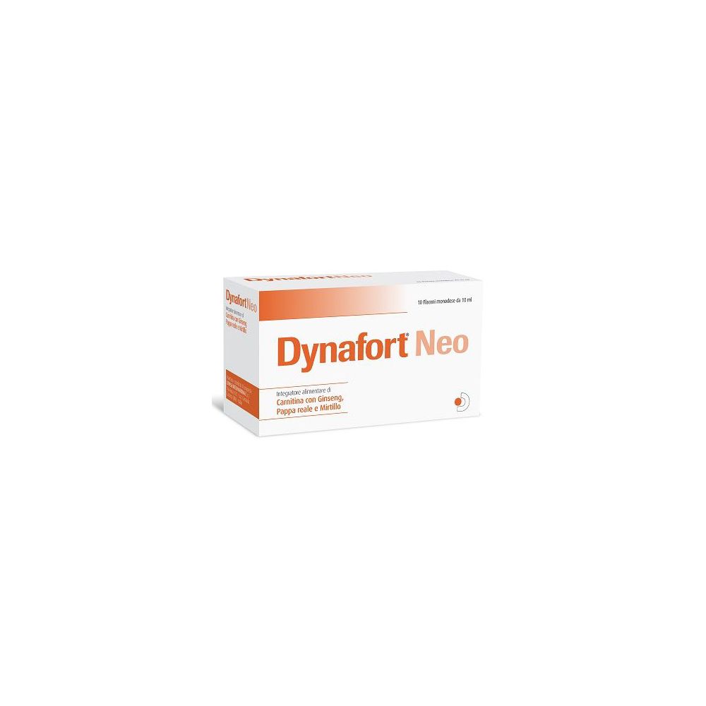 Scatola Dynafort Neo. Bianca con fascia arancione. Nome del prodotto e logo ben visibili.