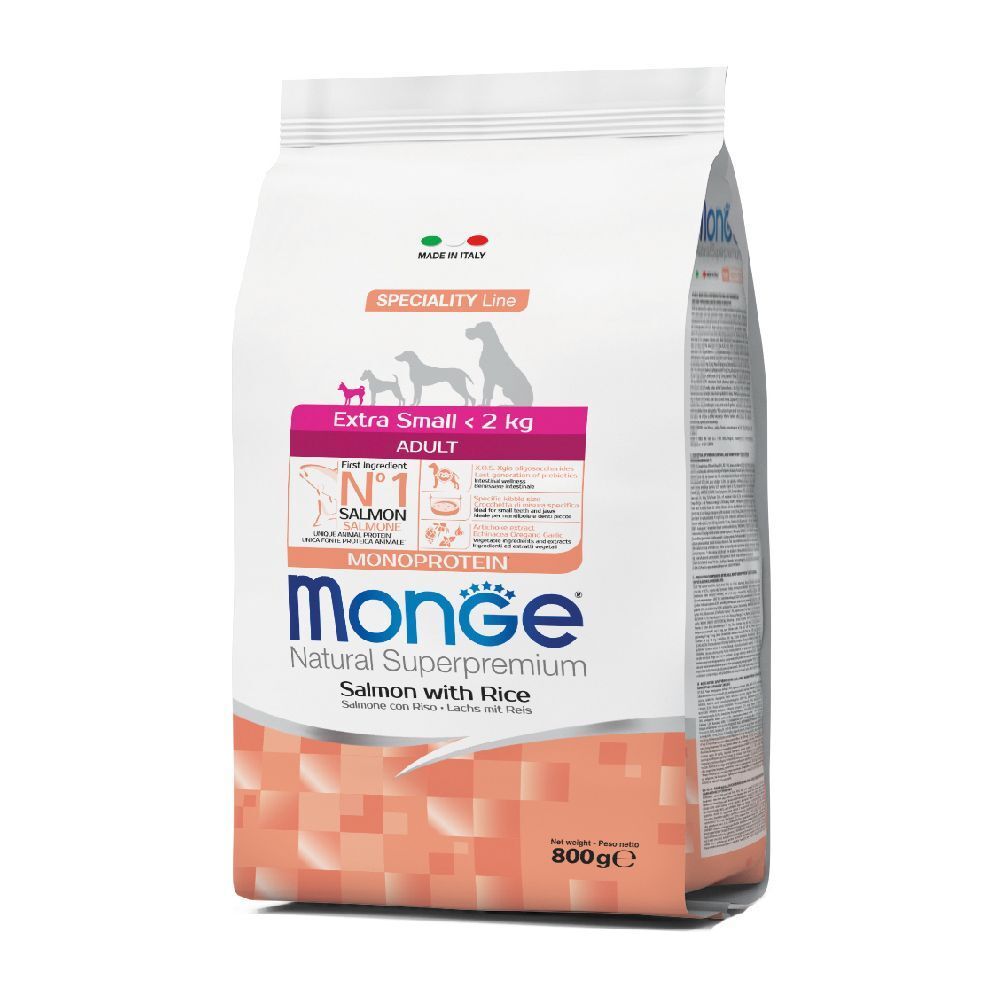 Monge Monoprotein per Cani Adulti Extra Small con Salmone & Riso