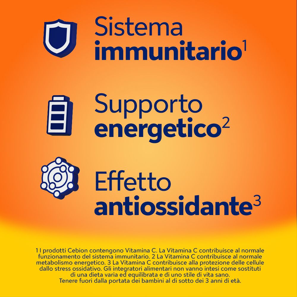 Grafiken und Text über das Immunsystem, Energie und antioxidative Wirkung. Text in Italienisch.