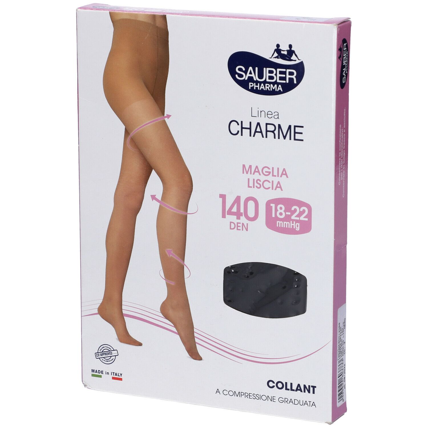 Confezione collant Sauber Pharma, linea Charme. 140 Den, collant a compressione graduata.