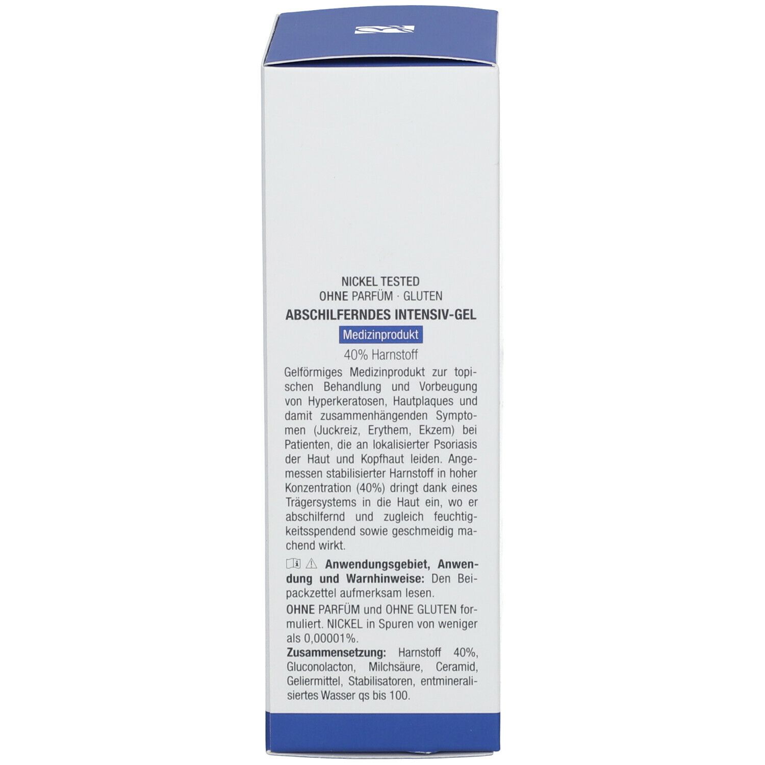Medizinisches Intensiv-Gel mit 40% Harnstoff, nickel- und glutengetestet. Für hyperkeratotische Haut.