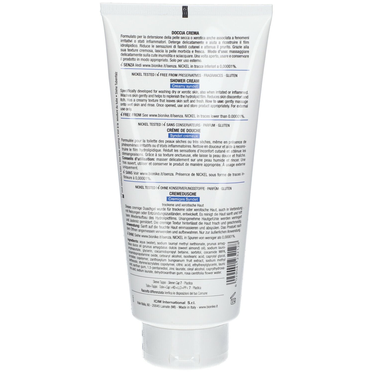 Weiße Tube mit blauer Schrift, Duschcreme, 200ml.