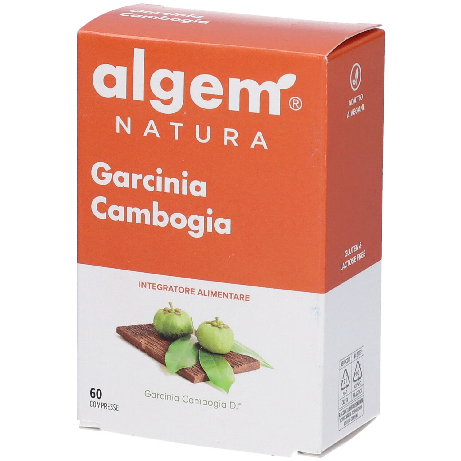 Confezione del prodotto con nome e logo. Indicato vegano e senza glutine. 60 compresse.